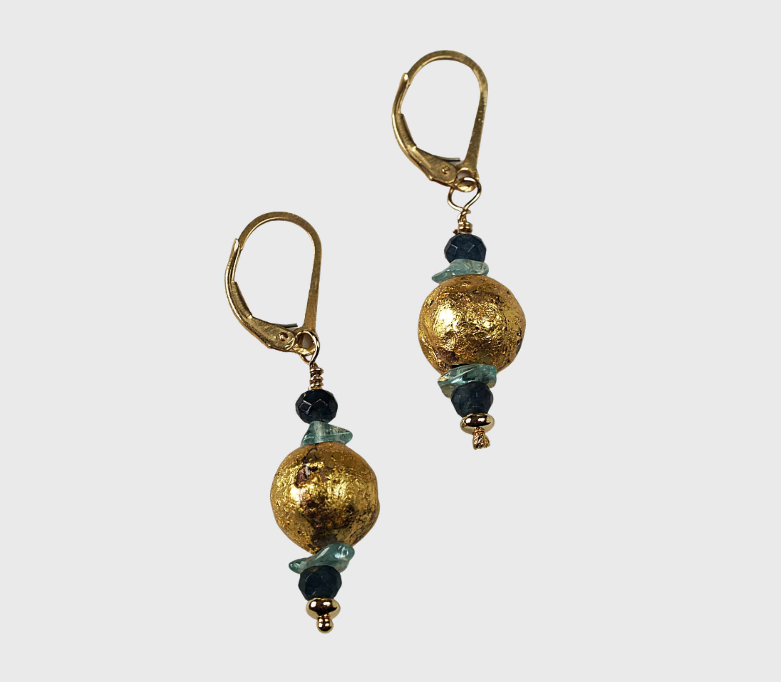 Blue Sparkle Onyx, Apatite and Gold Earrings