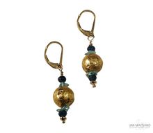 Load image into Gallery viewer, Blue Sparkle Onyx, Apatite and Gold Earrings
