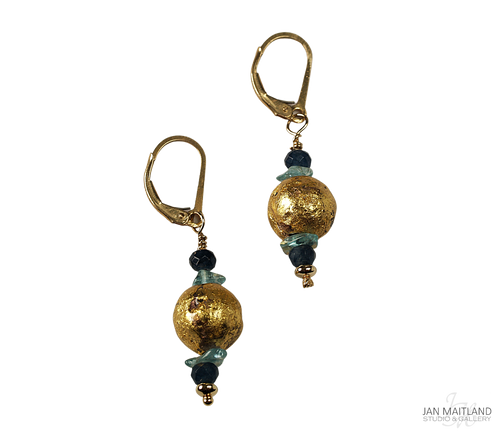 Blue Sparkle Onyx, Apatite and Gold Earrings