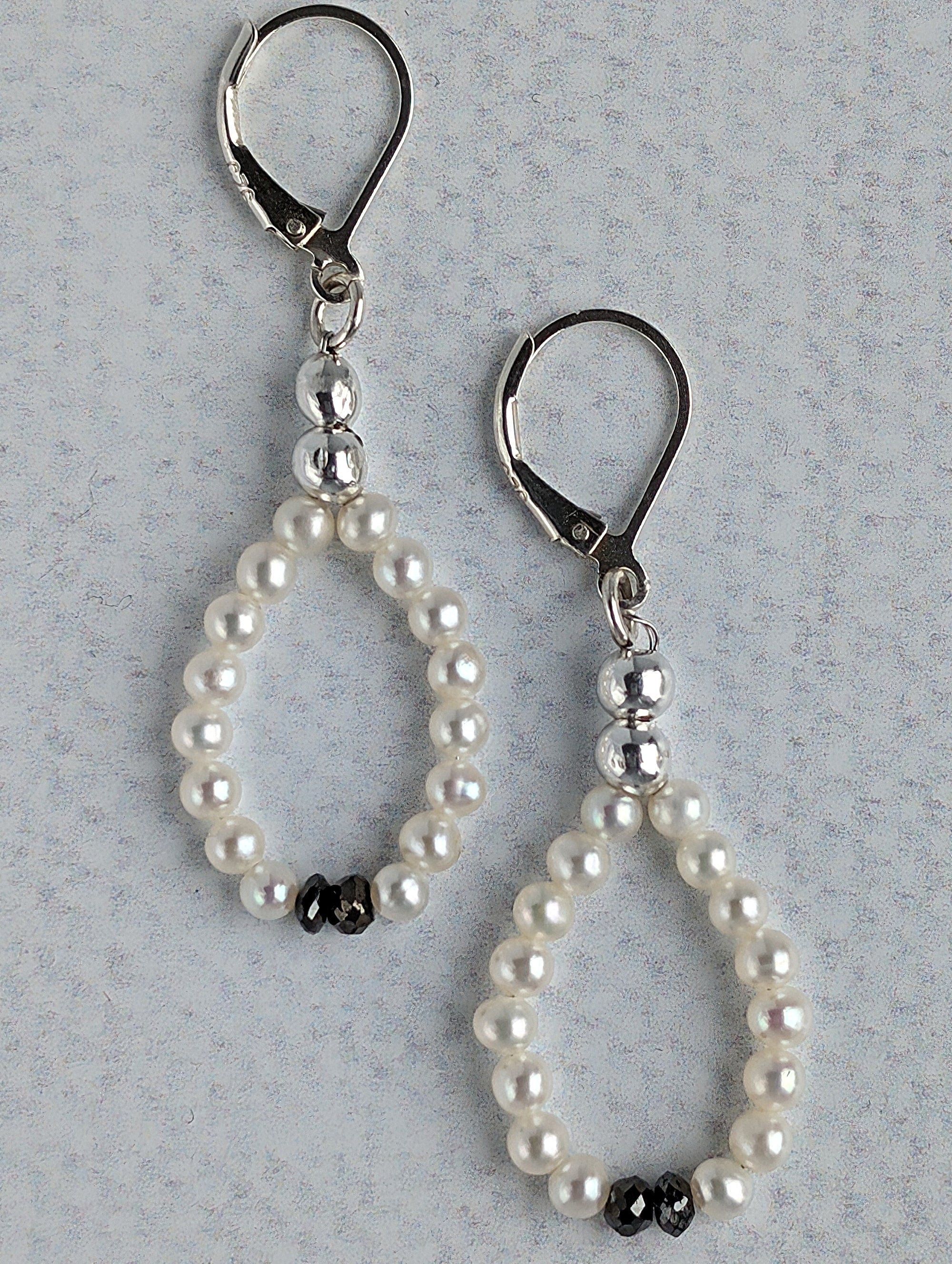Champagne and Caviar Earrings - White Pearls and Black Diamonds