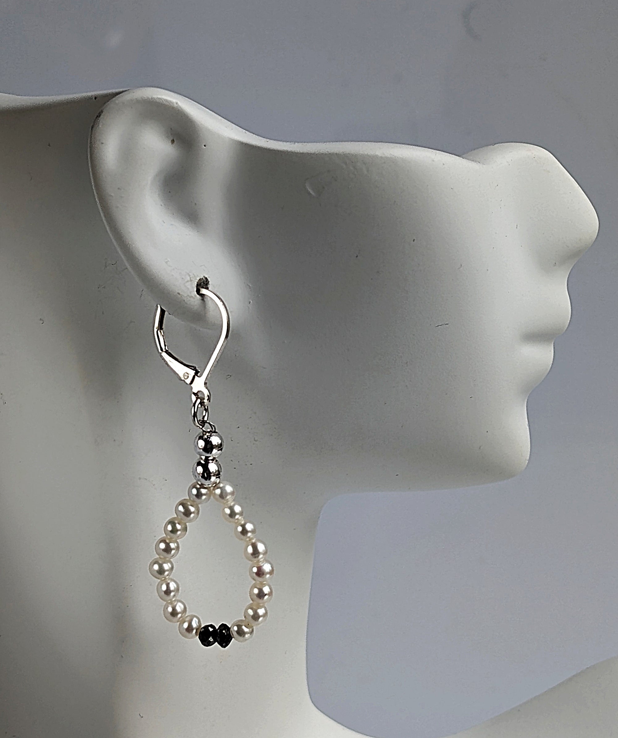 Champagne and Caviar Earrings - White Pearls and Black Diamonds