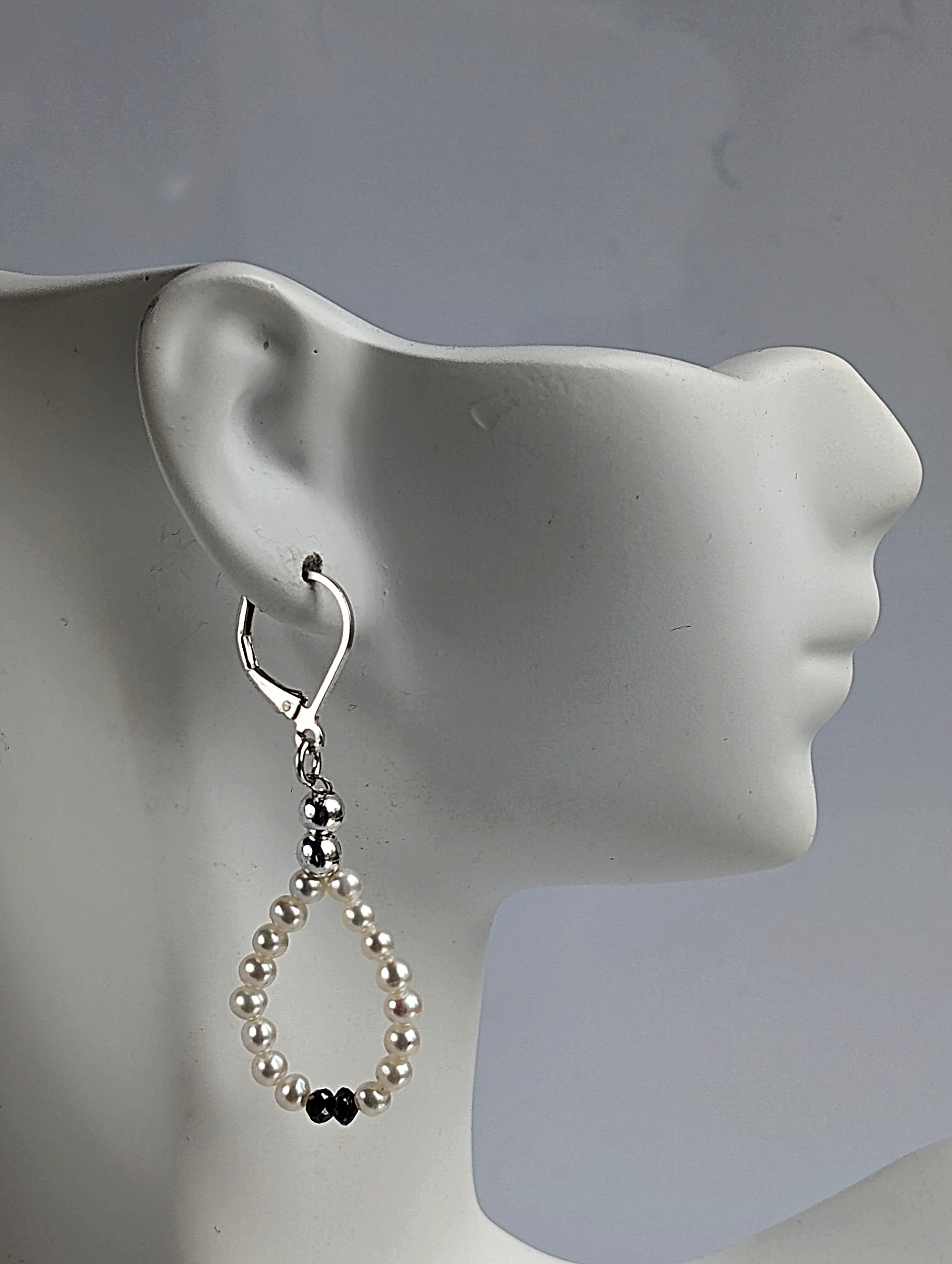 Champagne and Caviar Earrings - White Pearls and Black Diamonds