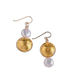 "Fantasy Glow" Earrings with AAA 10mm coin freshwater pearls, and round lamp work 24 karat gold foil Venetian glass beads. The earrings are finished with 14 Karat gold-filled French hook earring wire. Each earring has an opposite design from one another - one with the pearl on the bottom of the gold bead dangle and one with the pearl on top of the gold bead dangle.