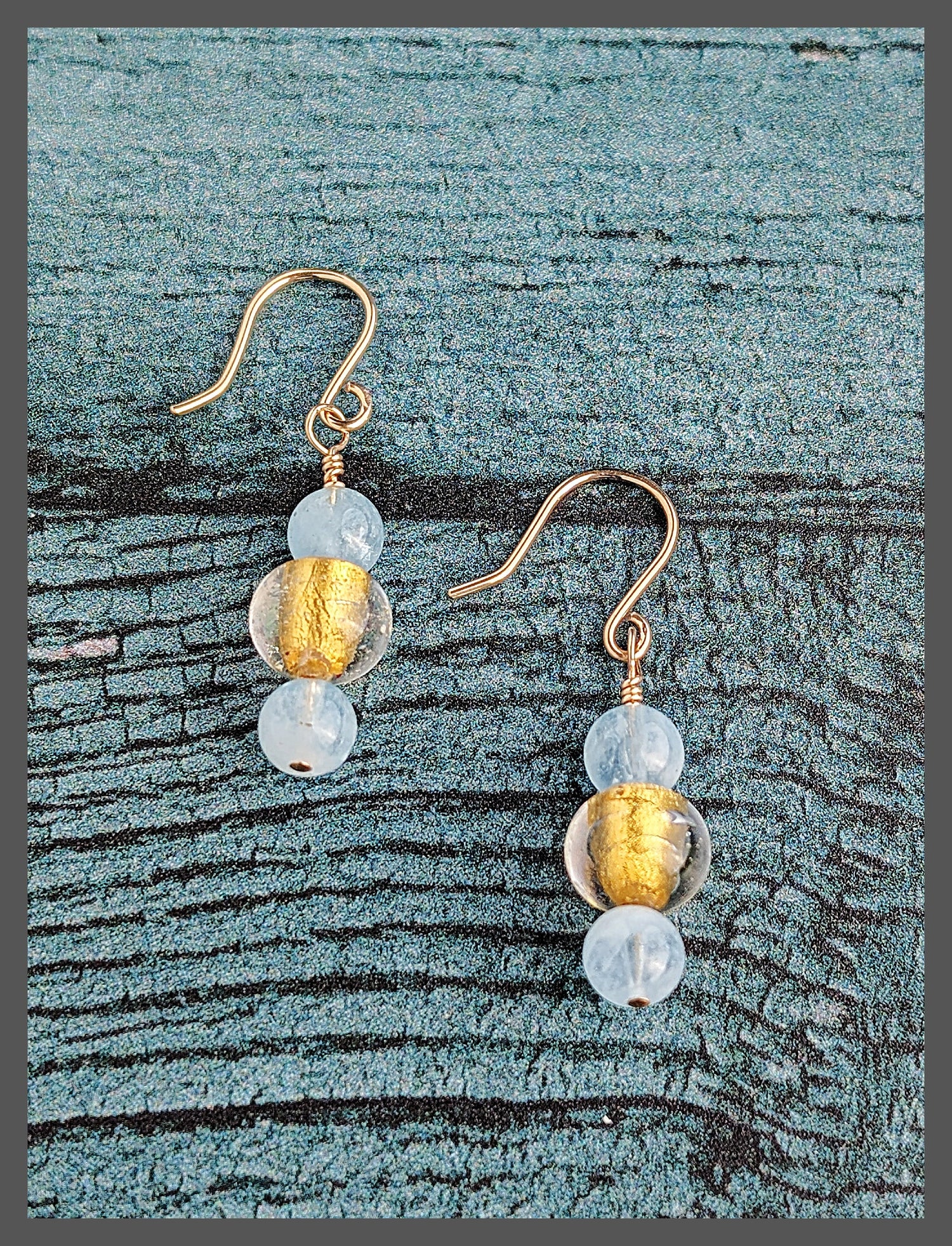Lucky Glow Earrings - Aquamarine and Gold