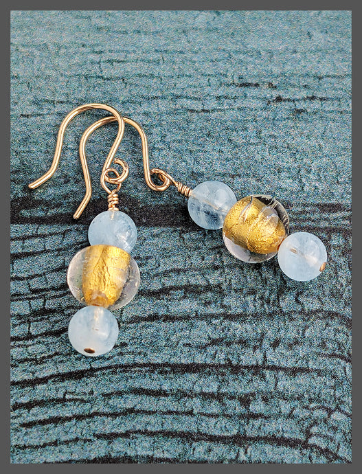 Lucky Glow Earrings - Aquamarine and Gold