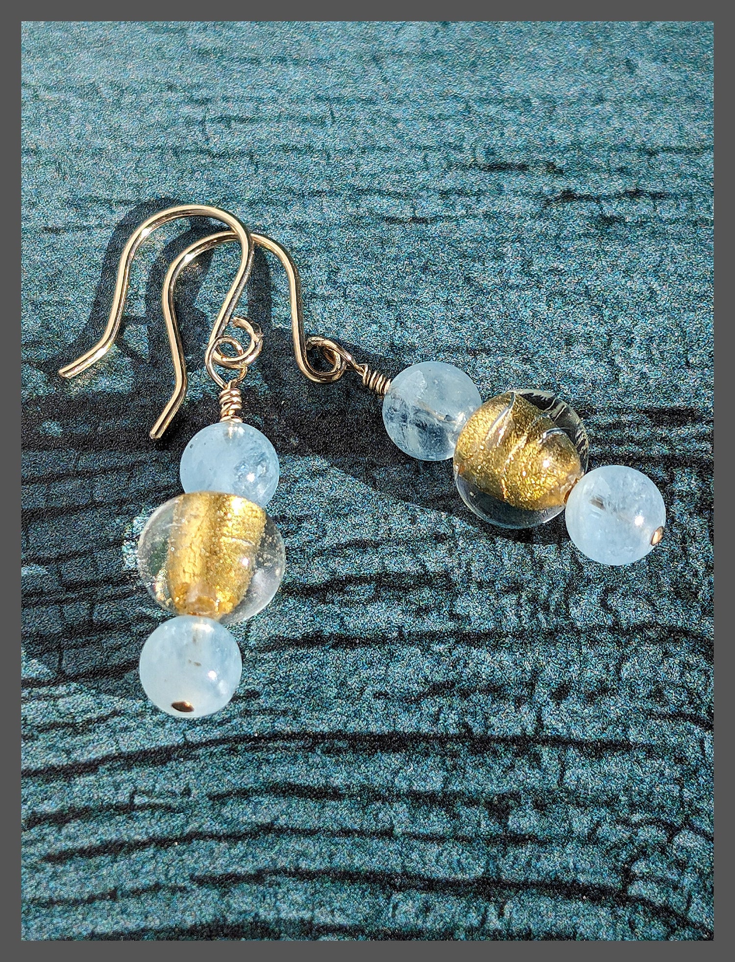 Lucky Glow Earrings - Aquamarine and Gold
