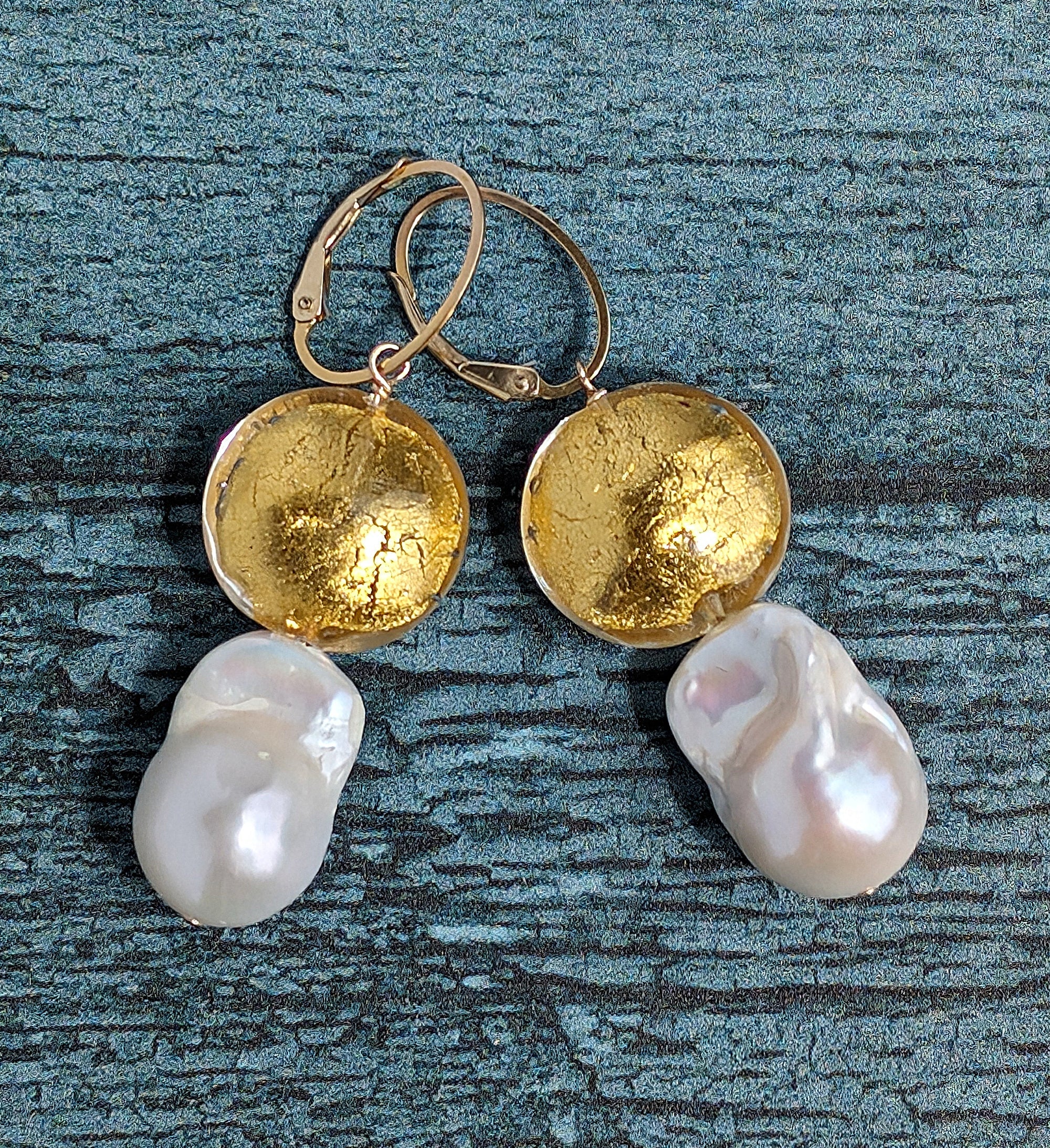 Baroque Pearl and Gold Glow Earrings - SOLD