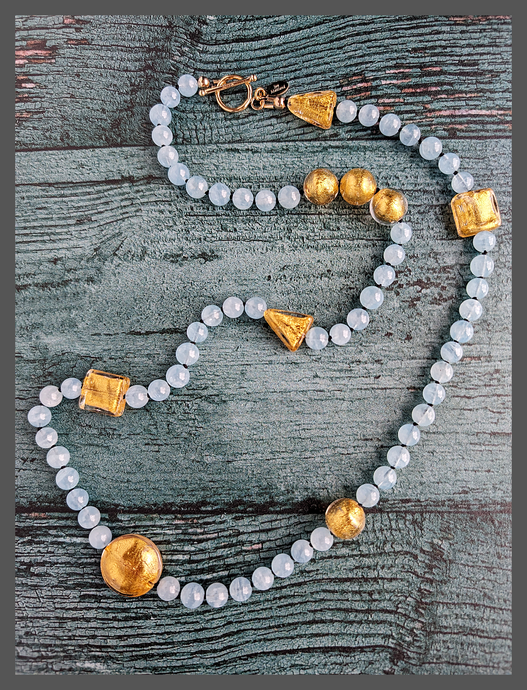 Random Glow - Aquamarine and Gold Necklace