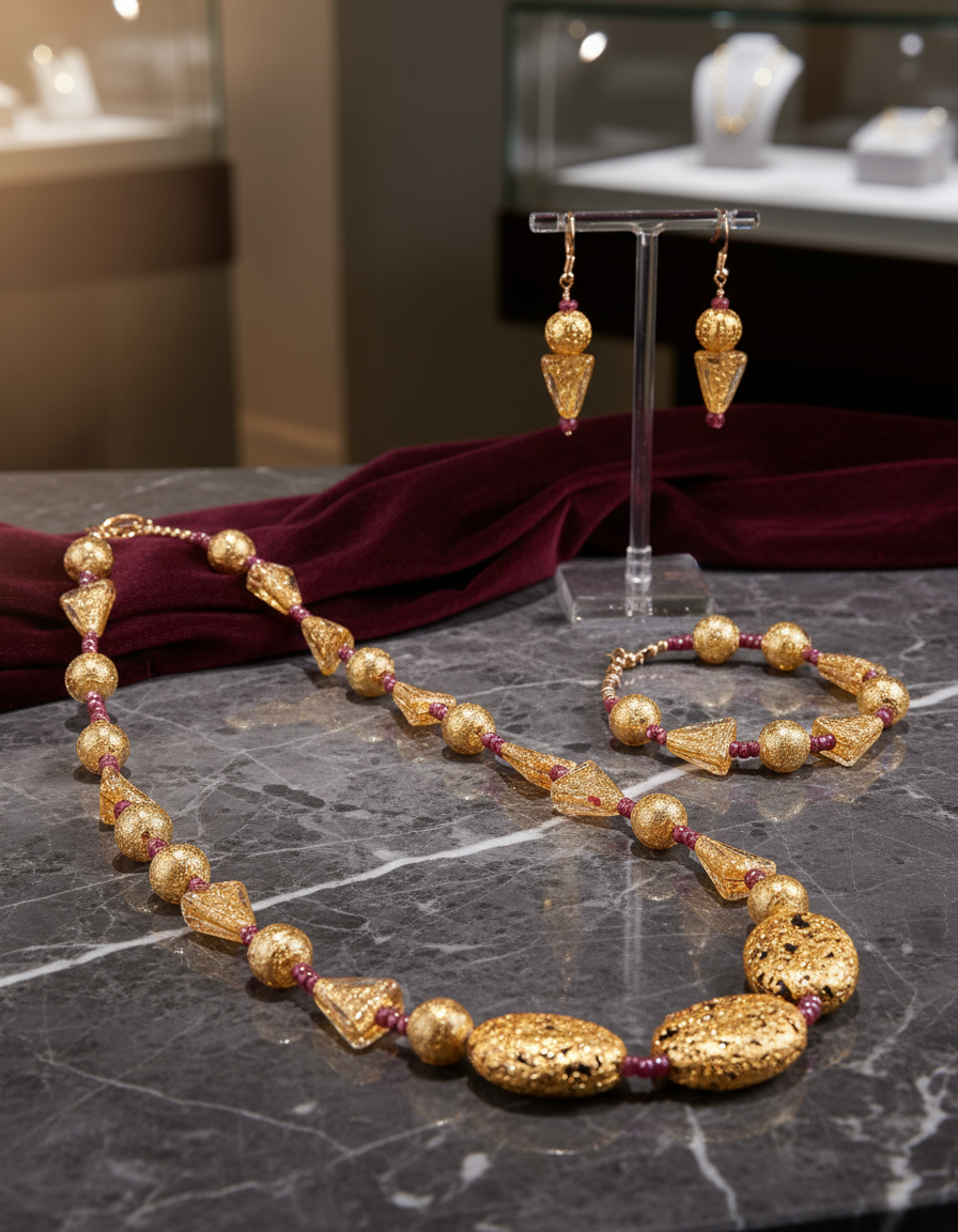 Ruby and Gold Venetian Glass Necklace "Ruby and Gustav"