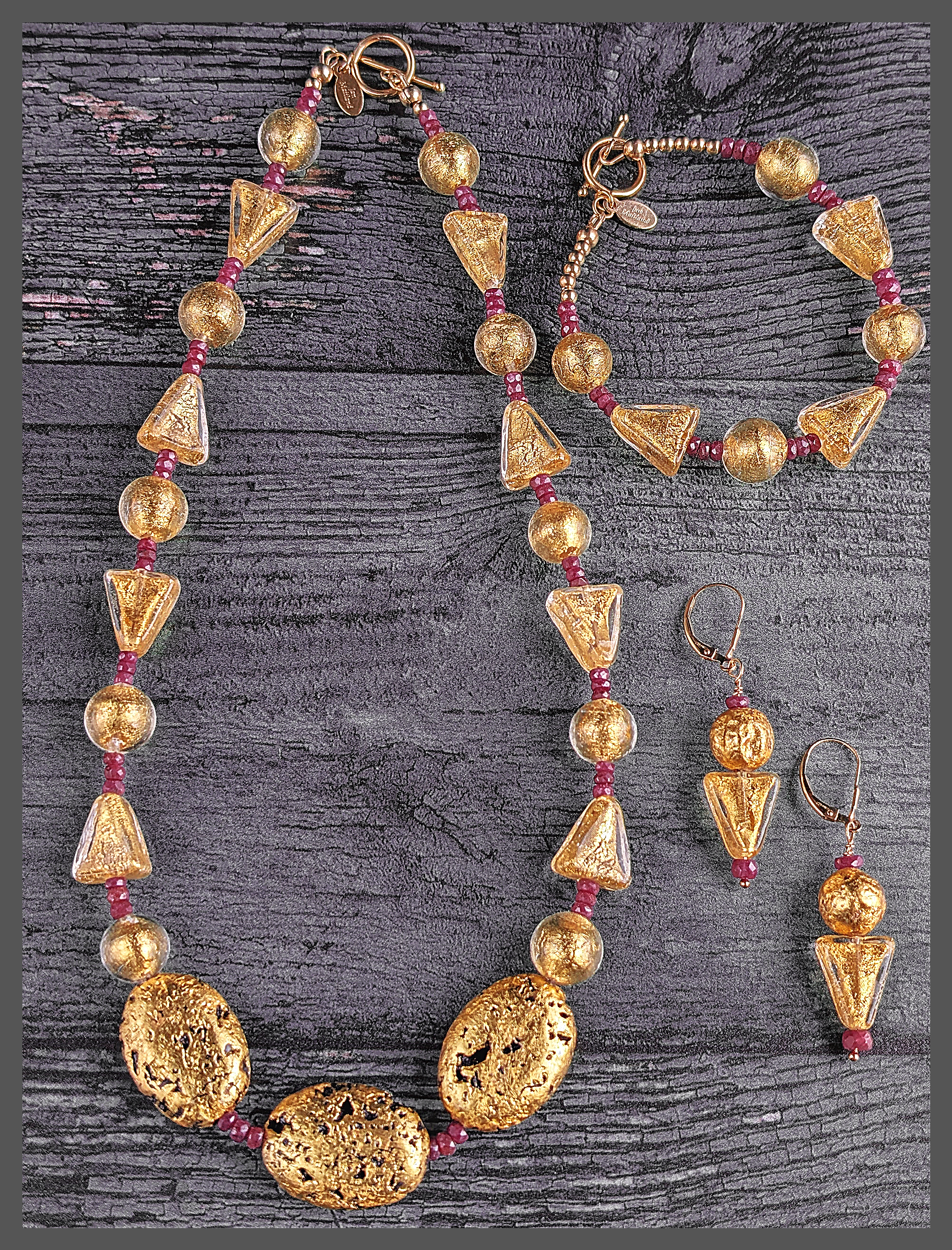 Ruby and Gold Venetian Earrings "Ruby and Gustav"