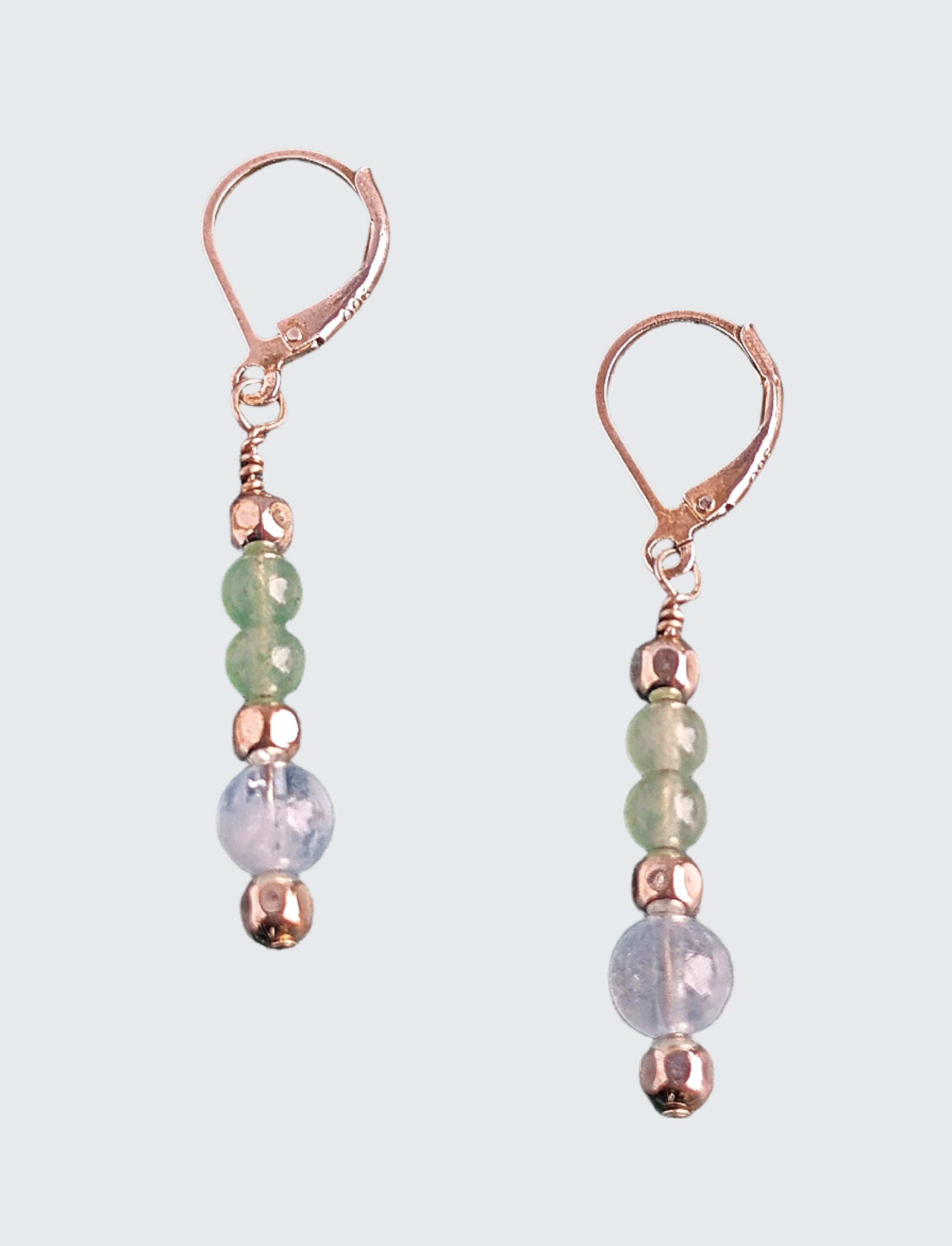 "Spring Waters" Earrings - Aquamarine, Aventurine, and Silver Beads, Sterling Lever Back Earring Wire.