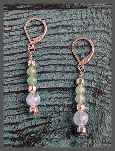 "Spring Waters" Earrings - Aquamarine, Aventurine, and Silver Beads, Sterling Lever Back Earring Wire.