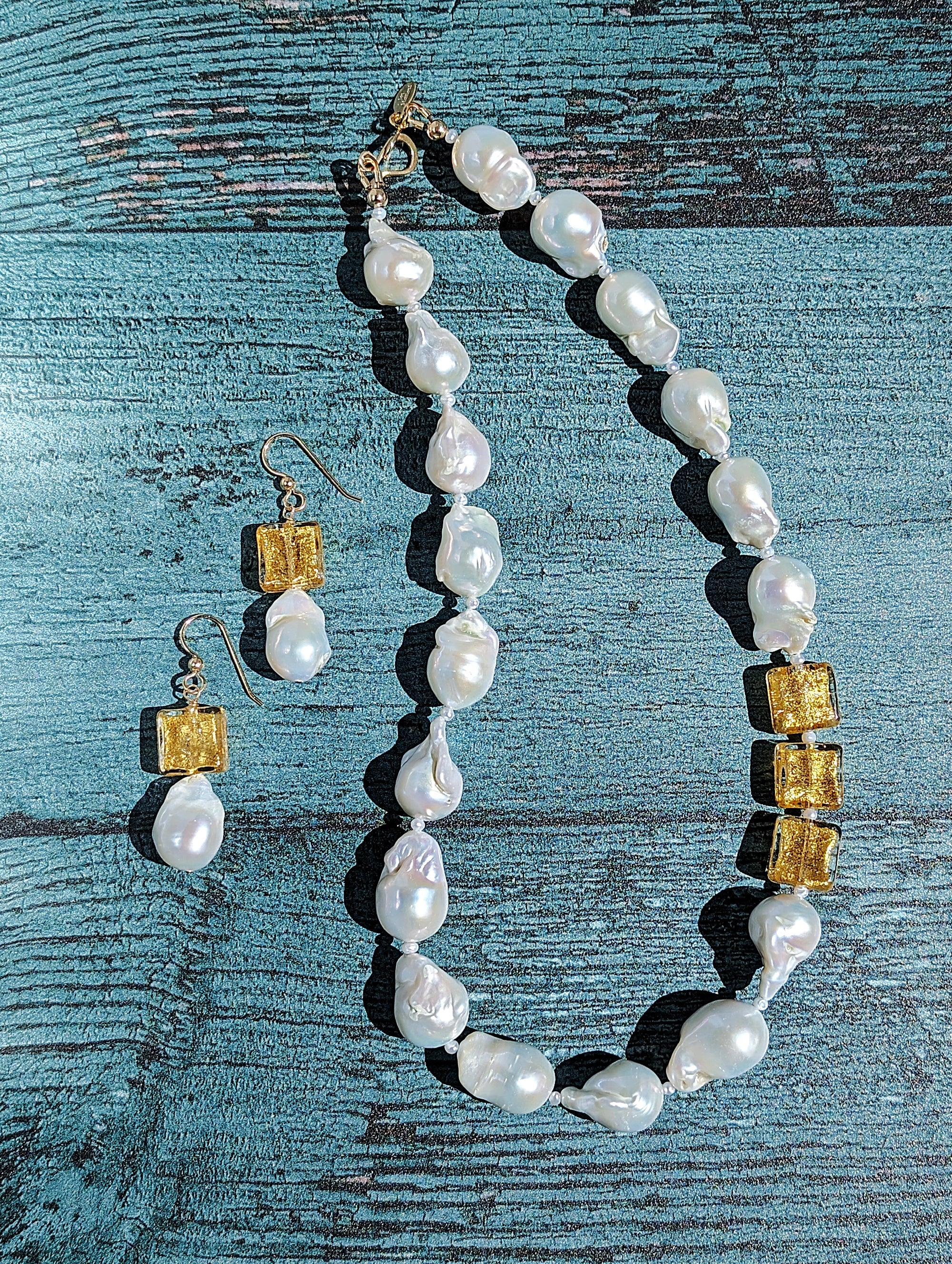 Champagne and Bubbles Baroque Pearl and Gold Earrings