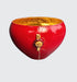 The "Heart Fire" Gilded Gold and Red Glass Bowl is a stunning piece of art crafted using the verre églomisé technique, featuring hand-gilded 23-karat gold leaf and hand-painted red enamel on the backside of the glass. The bowl, measuring 5" x 3", incorporates gilded gold stone and red lampwork Czech glass, adding unique charm and visual interest. Each piece is one-of-a-kind, showcasing individual artistry in its creation. This bowl serves as an elegant addition to any home décor.