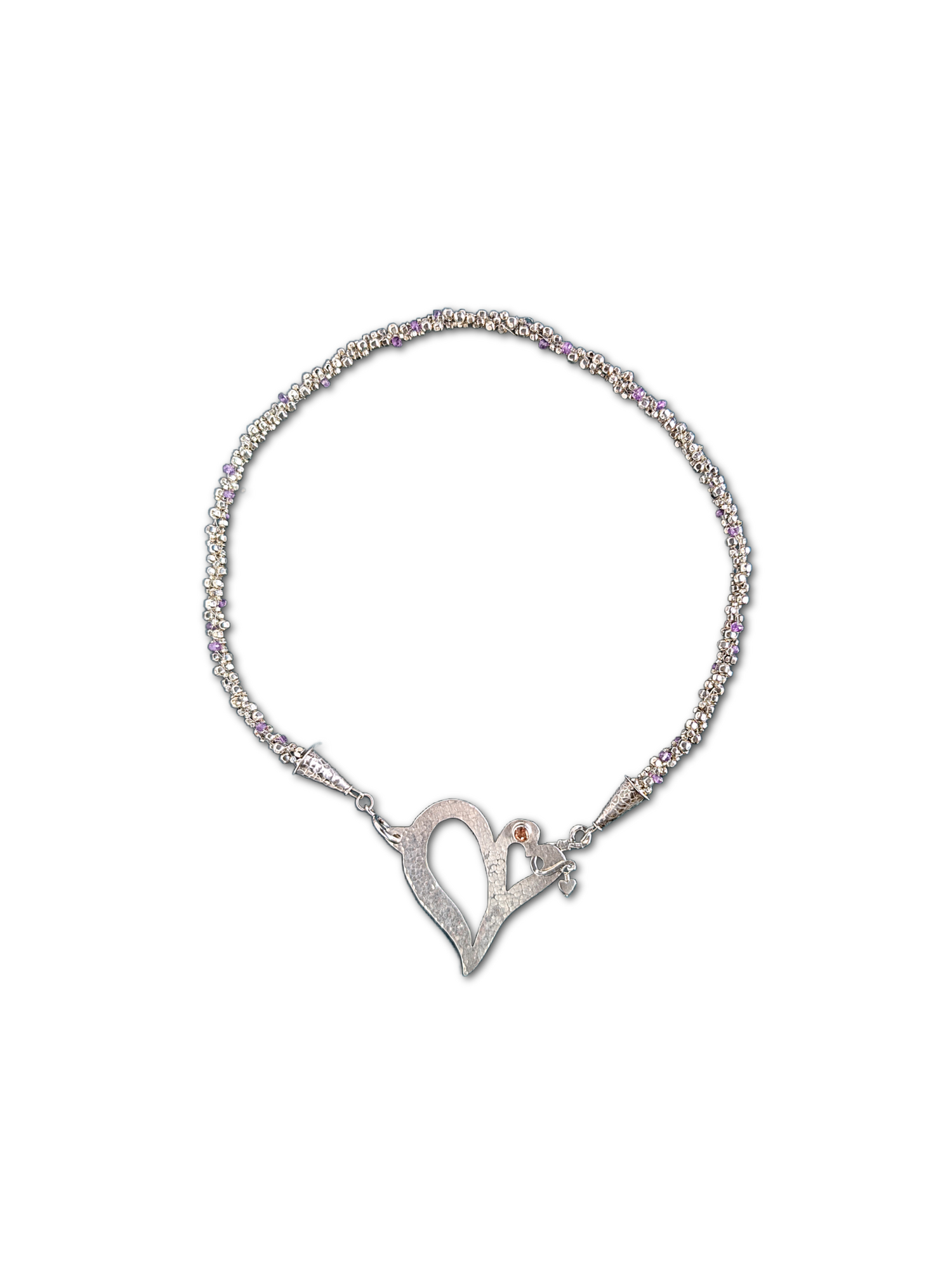 Hearts Necklace - Sterling Silver, Amethysts, Topaz