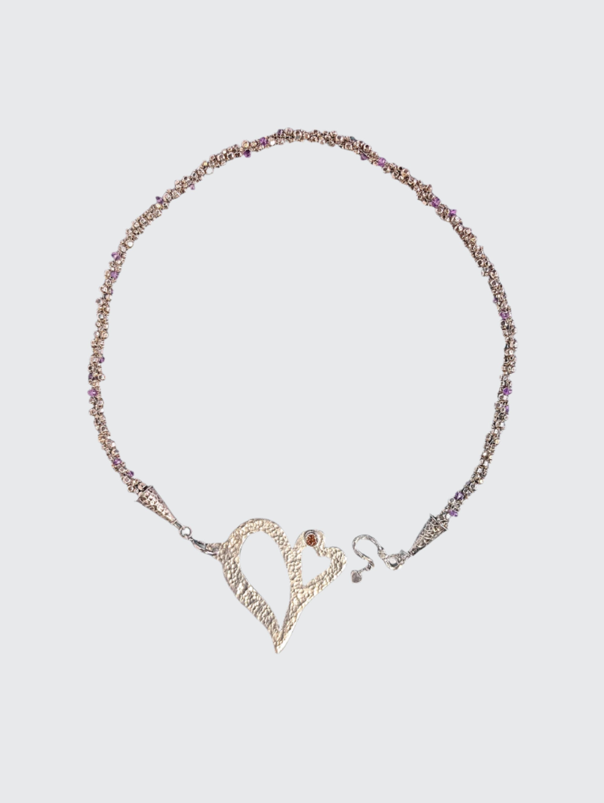 Hearts Necklace - Sterling Silver, Amethysts, Topaz