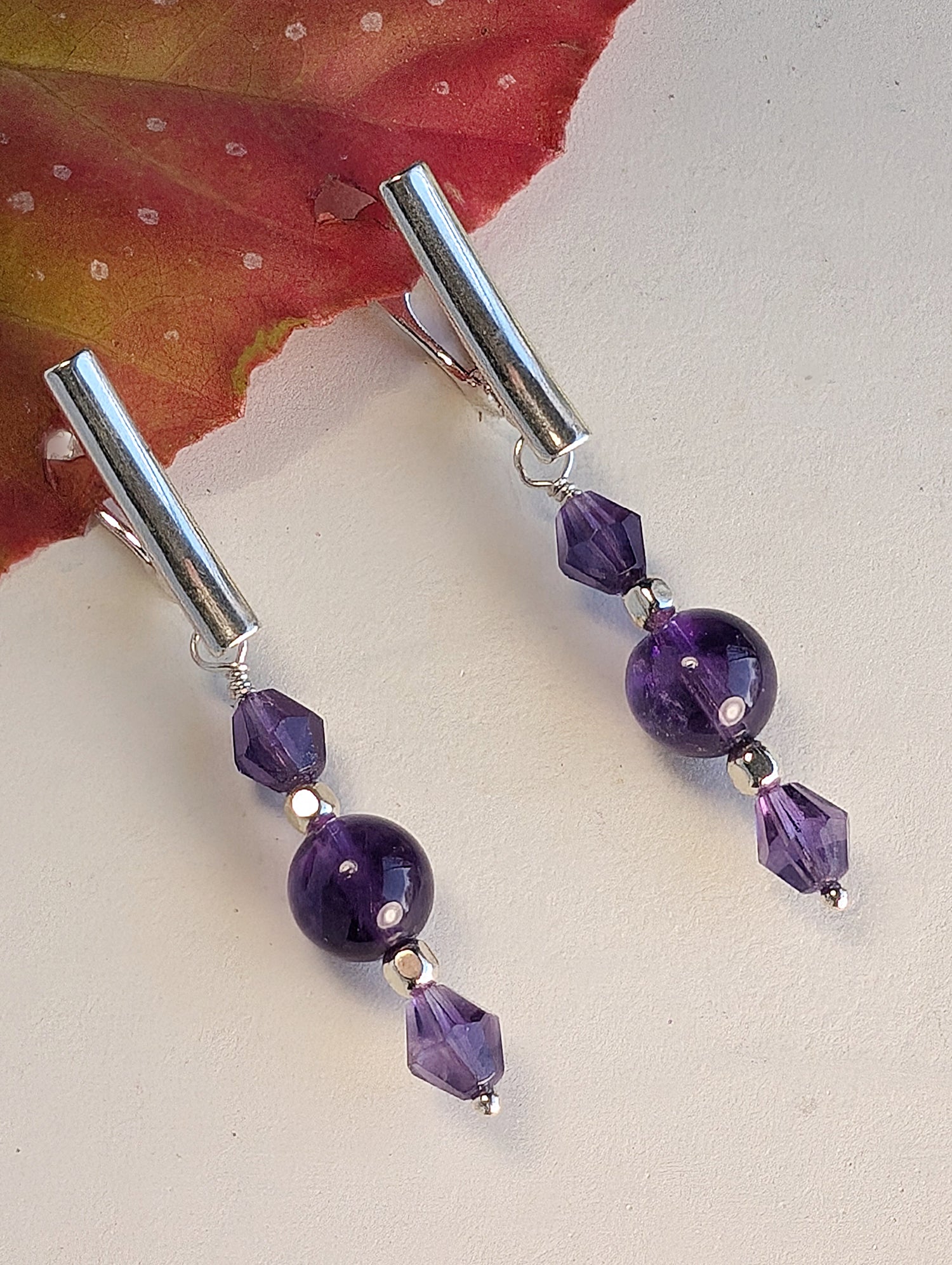 Purple Elegance - Amethyst, Sterling Silver Earrings