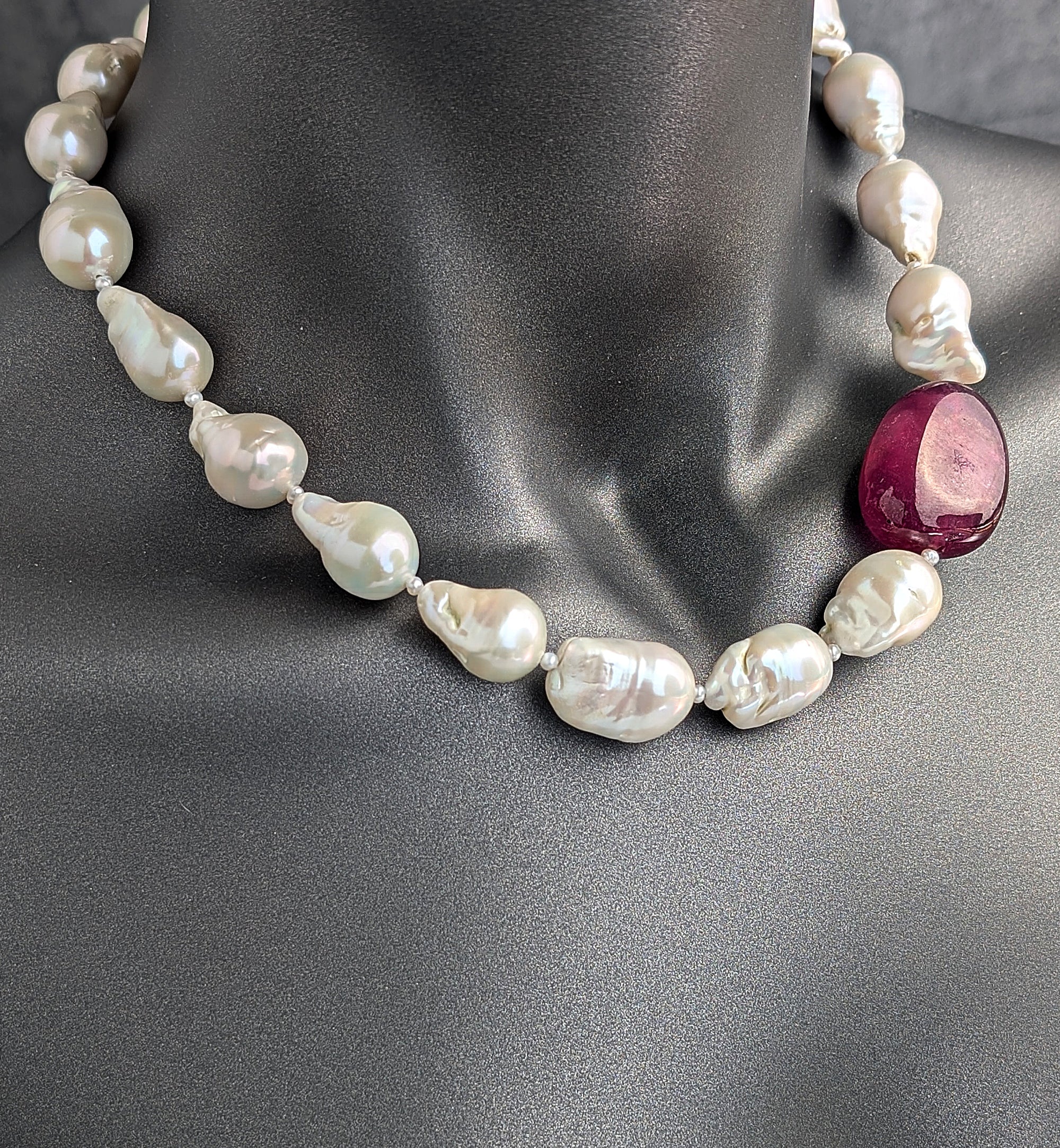 Romancing the Stone - Baroque Pearl and Ruby Necklace