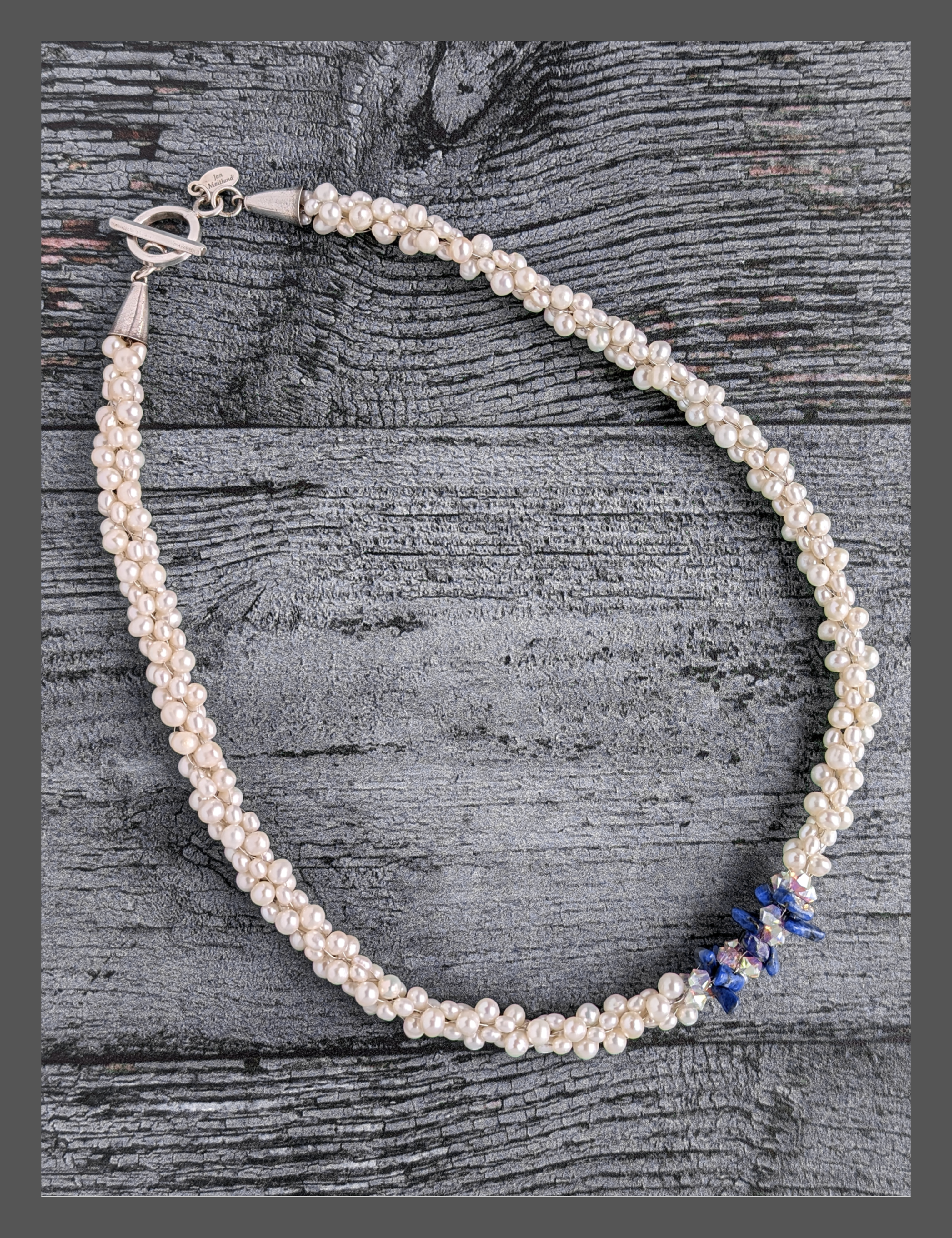 "Something Blue" Lapis Lazuli, Swarovski Crystal and Pearl Kumihimo Necklace