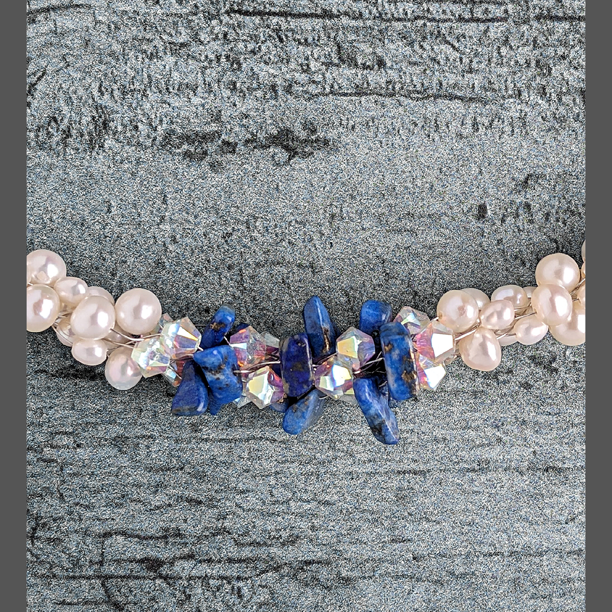 "Something Blue" Lapis Lazuli, Swarovski Crystal and Pearl Kumihimo Necklace