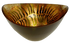 large cresent glass art bowl with fern design painted and gold gilded with black enamel on outside