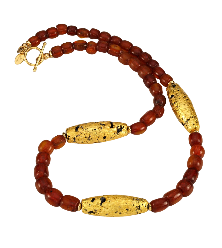 amber and gold gilded lava necklace