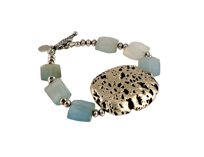 white gold and blue chalcedony bracelet with silver toggle clasp