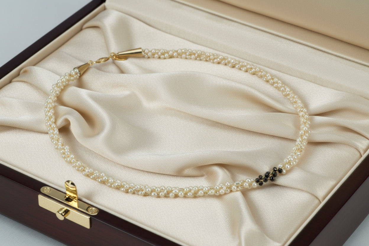Champagne and Caviar Black Diamond and Pearl Necklace