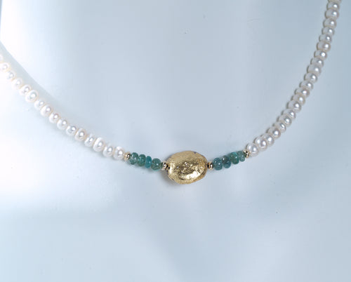 Emerald Embrace - Emerald and Pearl Necklace - SOLD