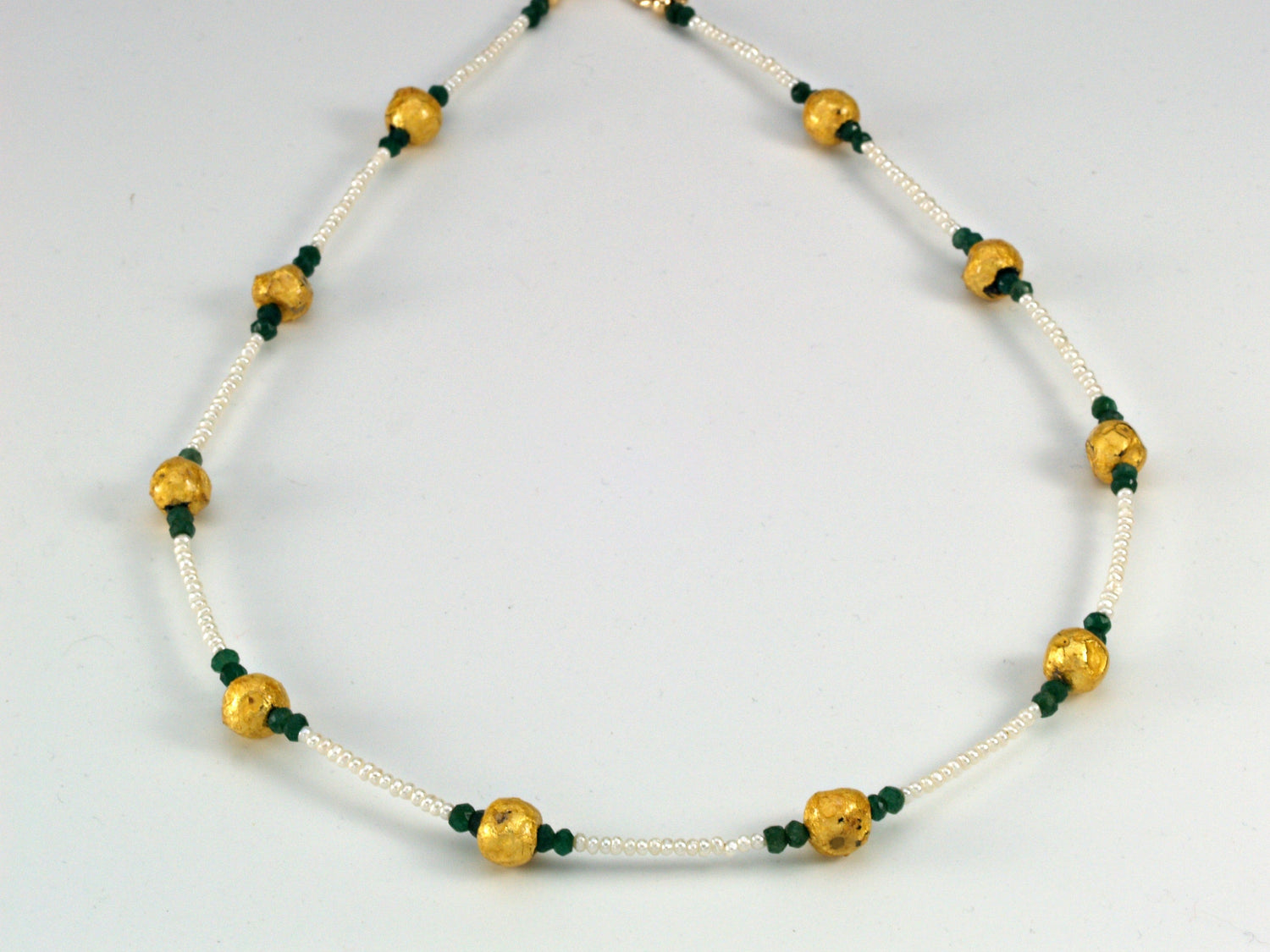 Emerald Kisses - Emerald, Gold, and Pearl Necklace -SOLD