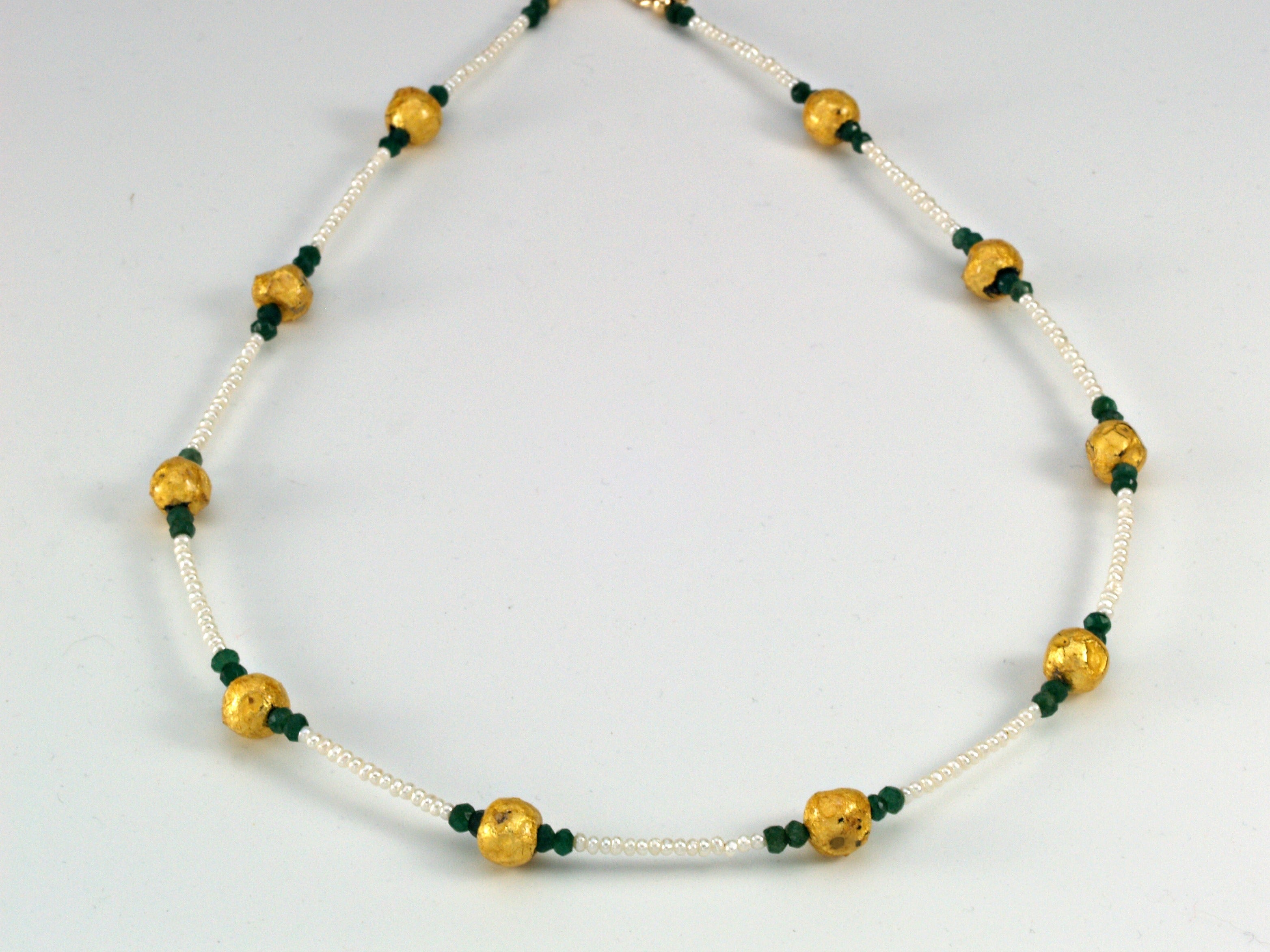 Emerald Kisses - Emerald, Gold, and Pearl Necklace -SOLD
