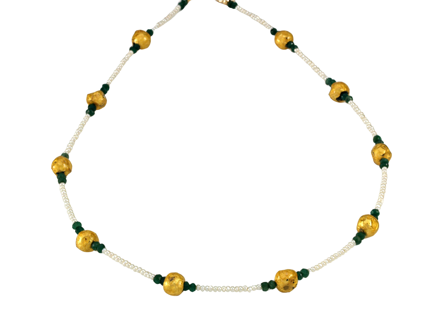 Emerald Kisses - Emerald, Gold, and Pearl Necklace -SOLD