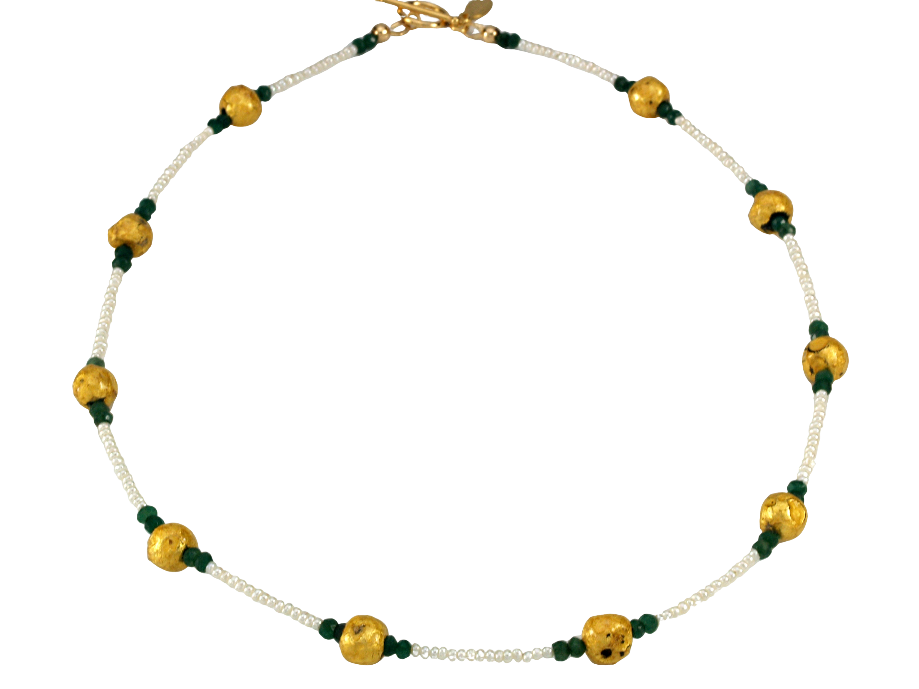Emerald Kisses - Emerald, Gold, and Pearl Necklace -SOLD