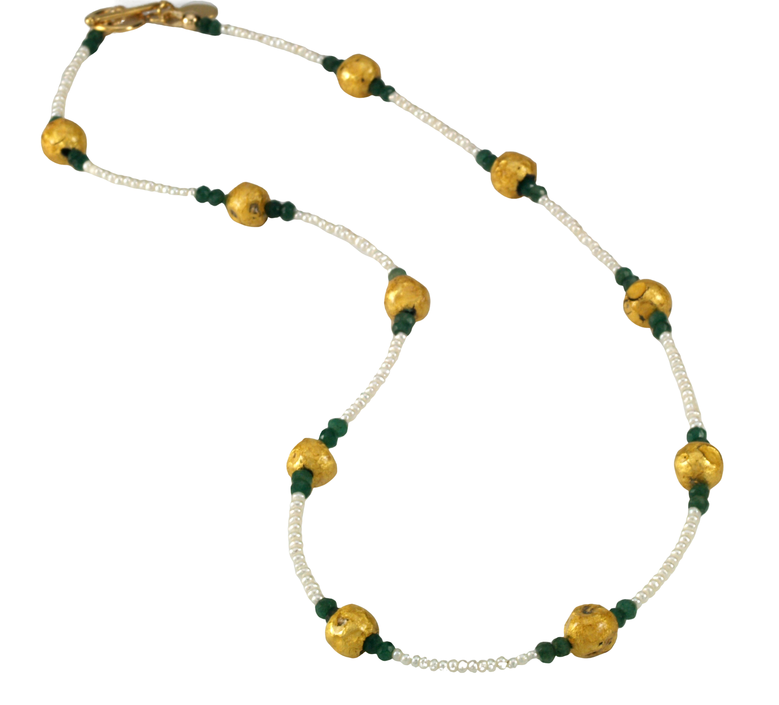 Emerald Kisses - Emerald, Gold, and Pearl Necklace -SOLD