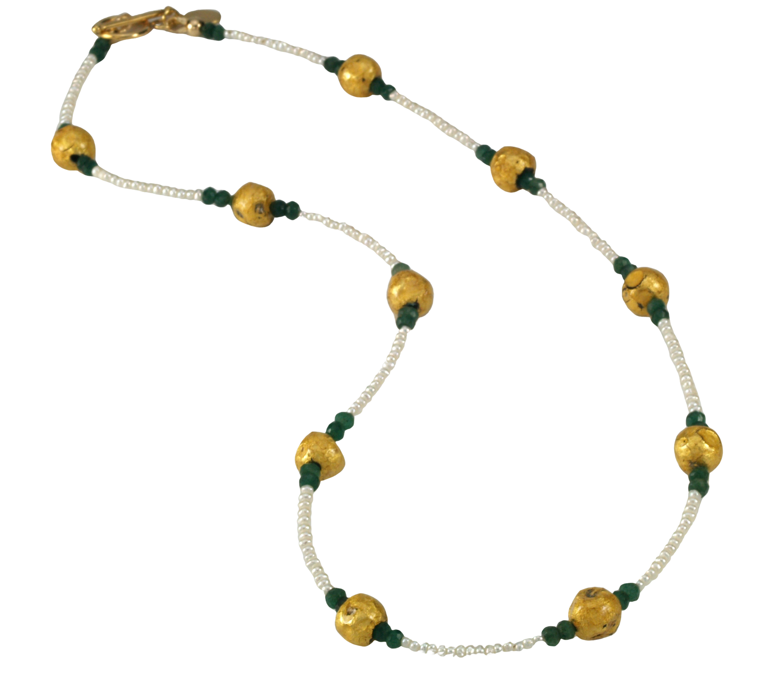 Emerald Kisses - Emerald, Gold, and Pearl Necklace -SOLD