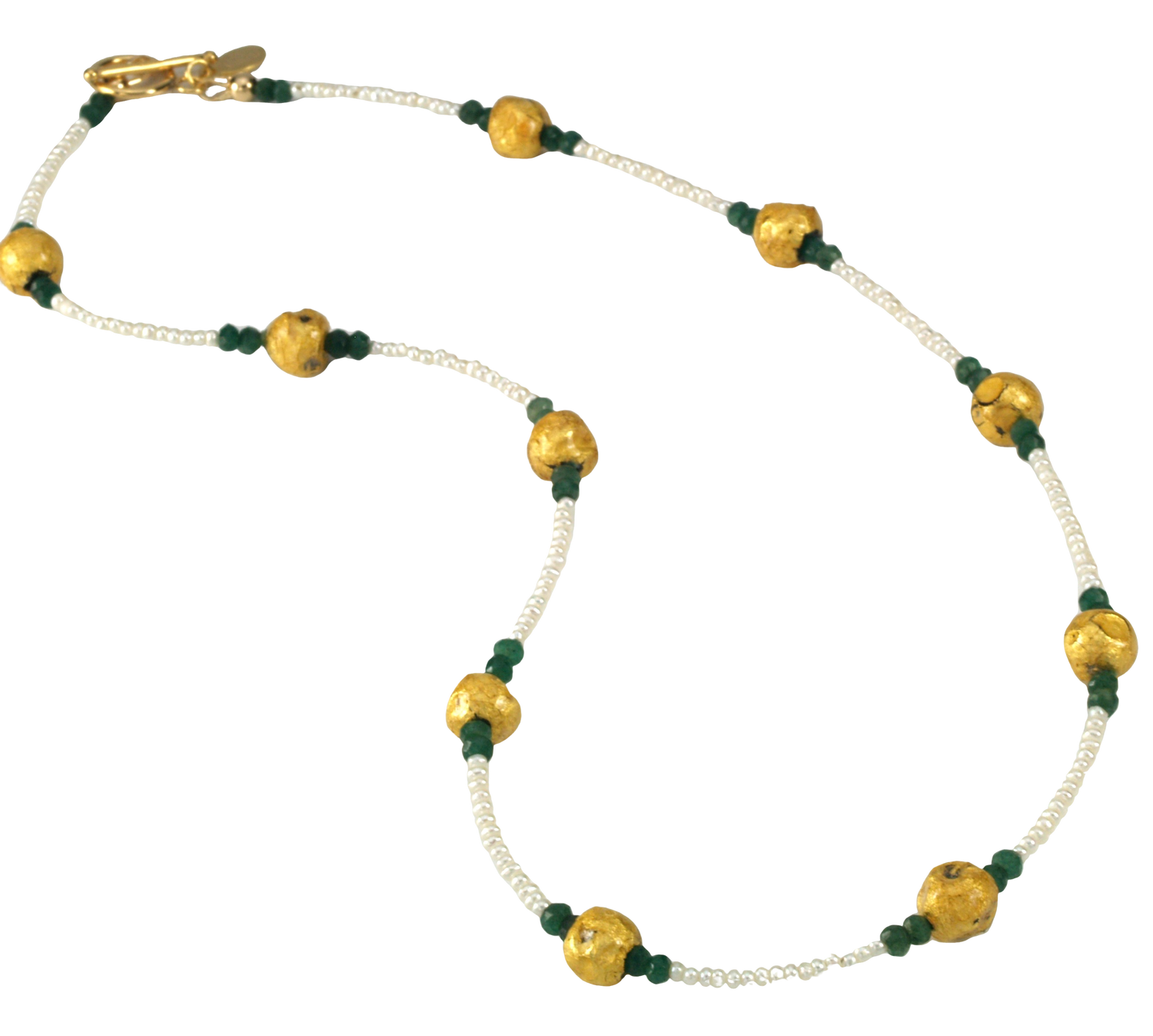 Emerald Kisses - Emerald, Gold, and Pearl Necklace -SOLD
