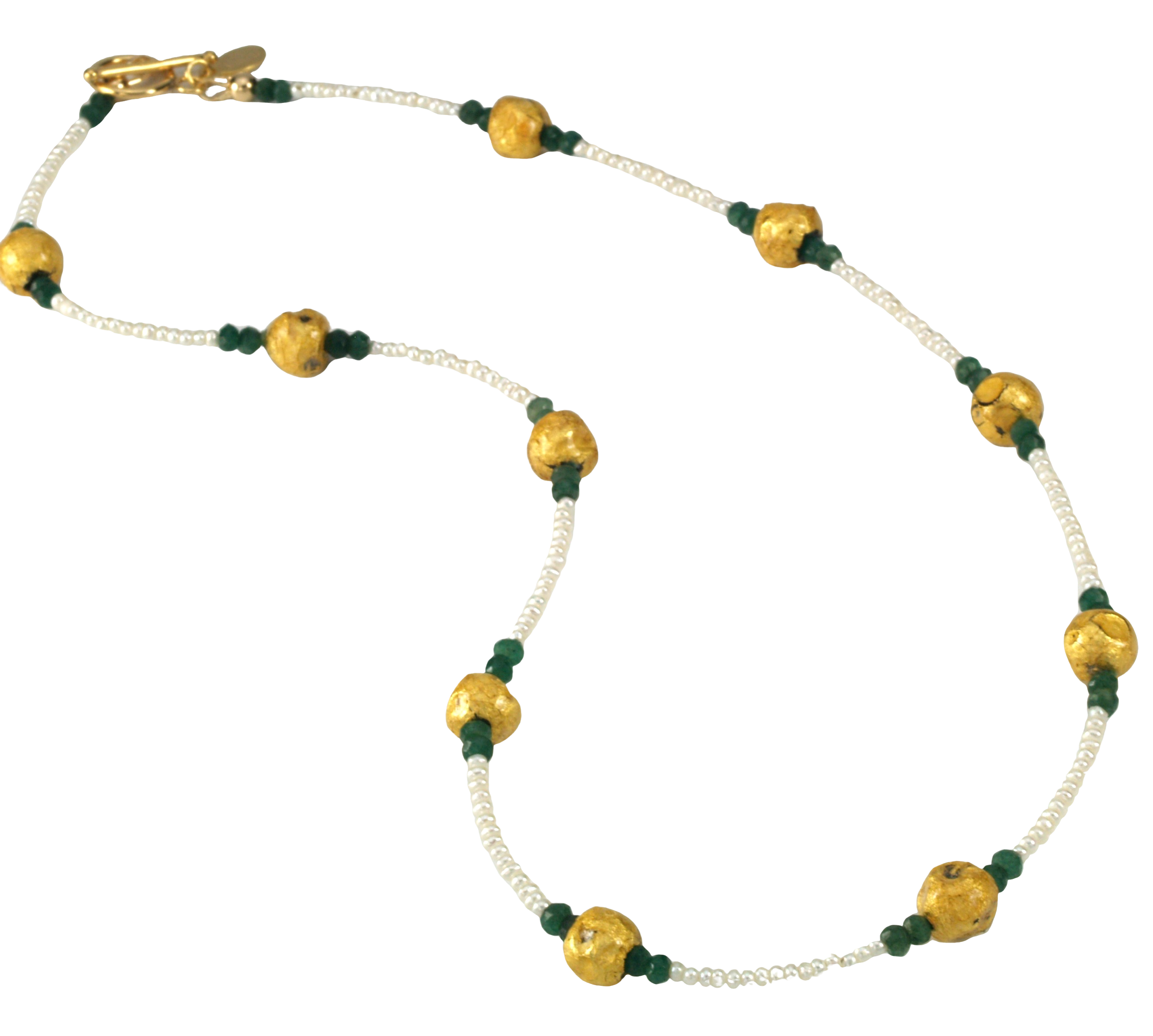Emerald Kisses - Emerald, Gold, and Pearl Necklace -SOLD