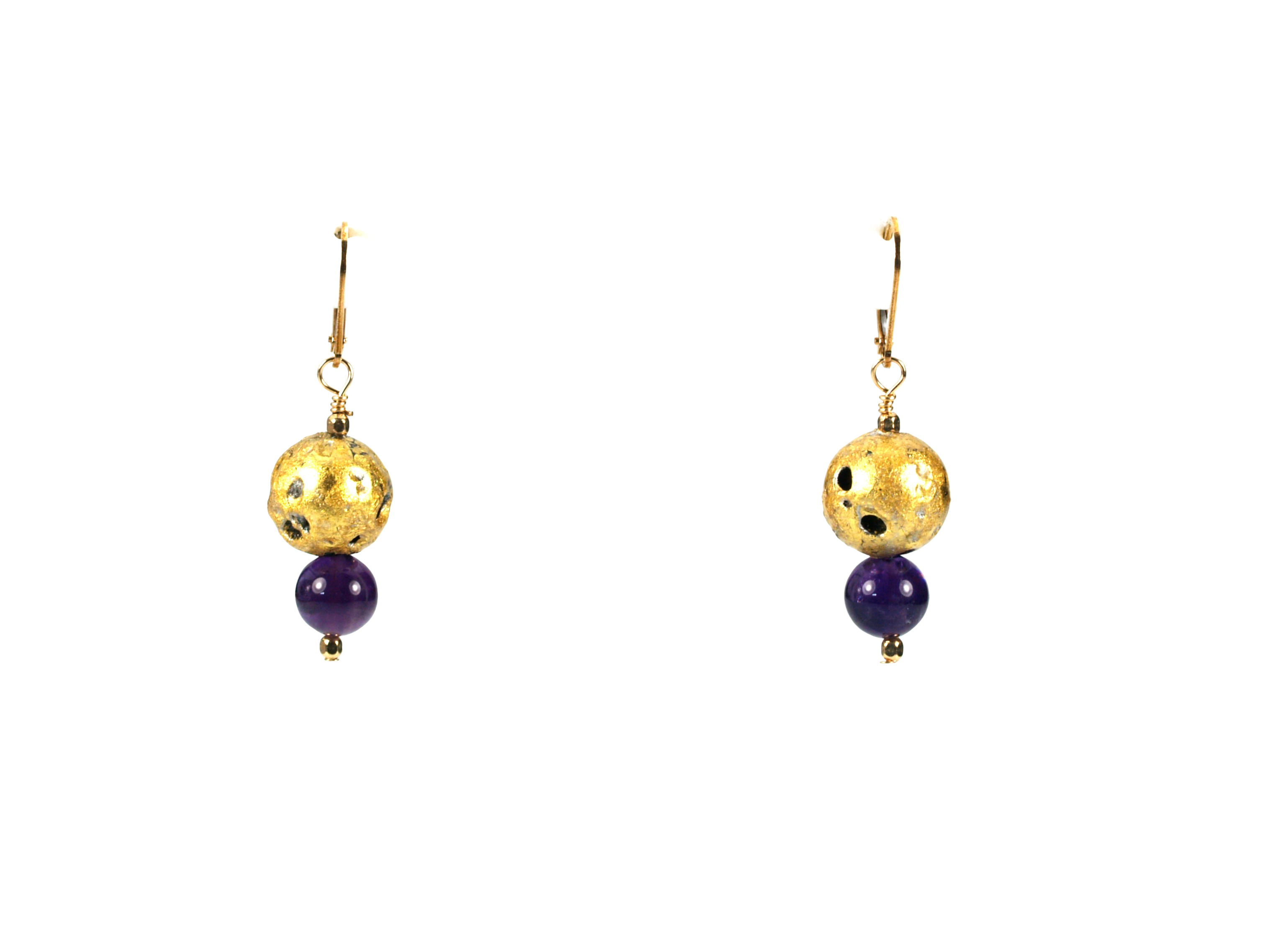 Amethyst Nugget Glow - Amethyst and Gold Leverback Earrings