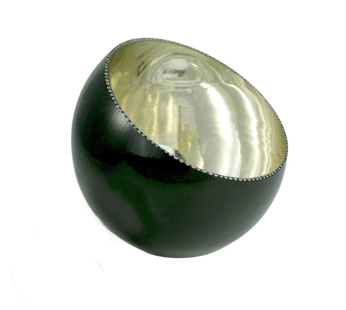 white gold gilded and black painted round slant lip glass bowl