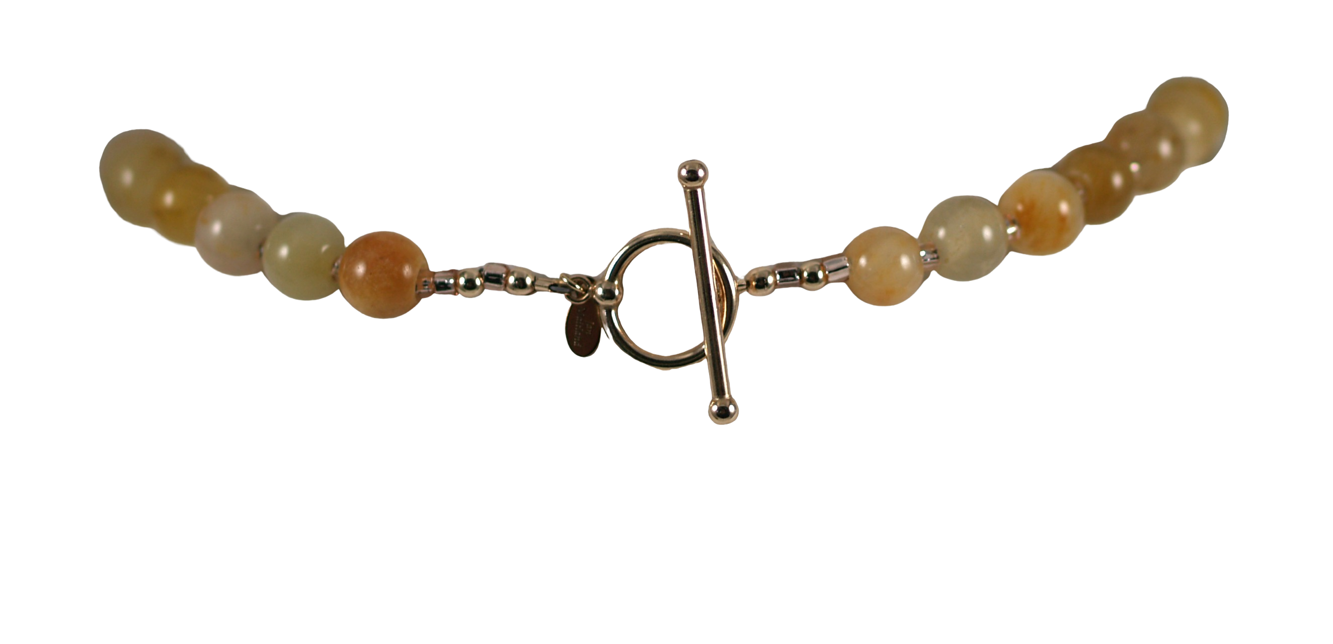 yellow jade and gold necklace with gold toggle clasp