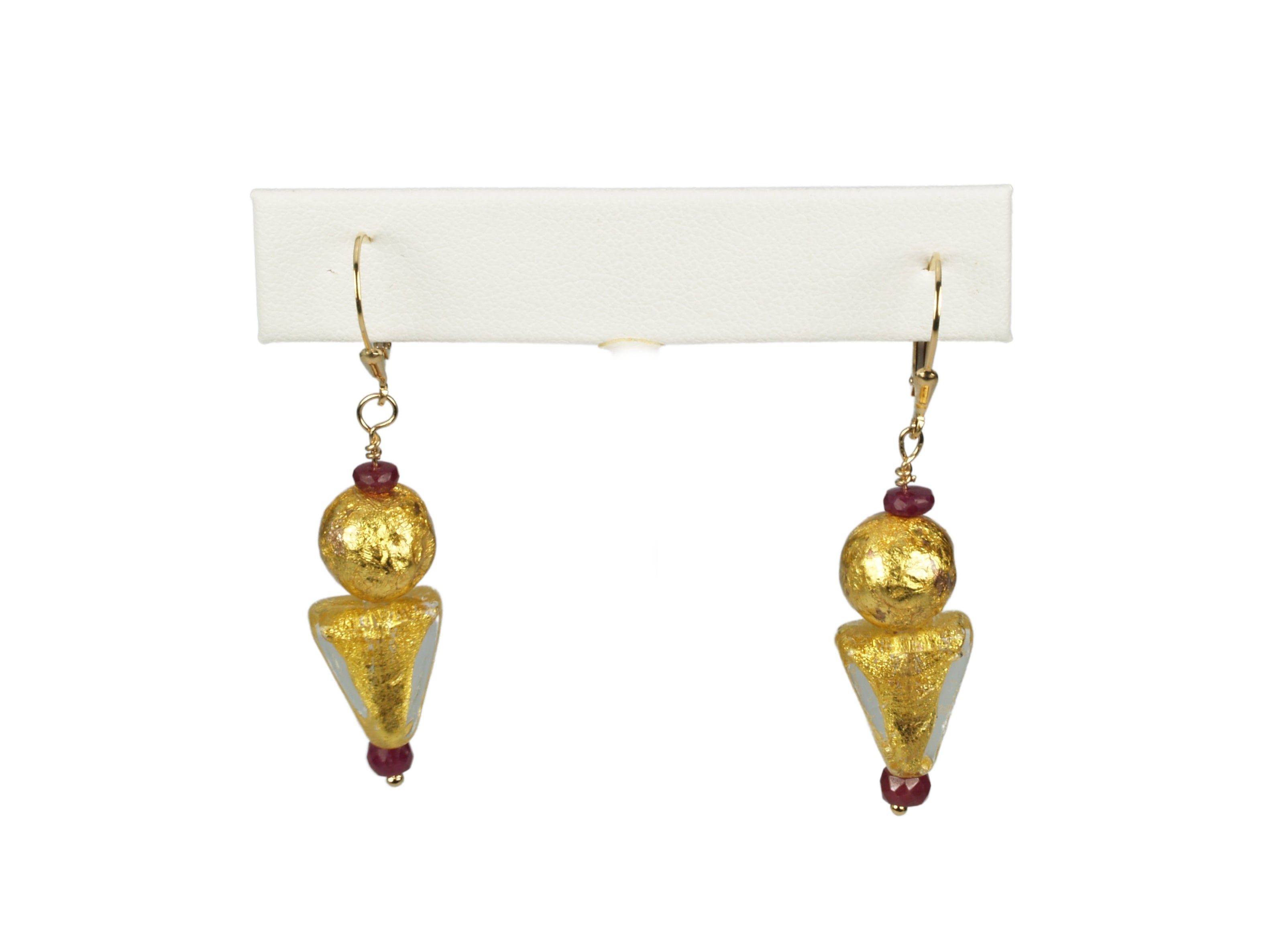Ruby and Gold Venetian Earrings "Ruby and Gustav"