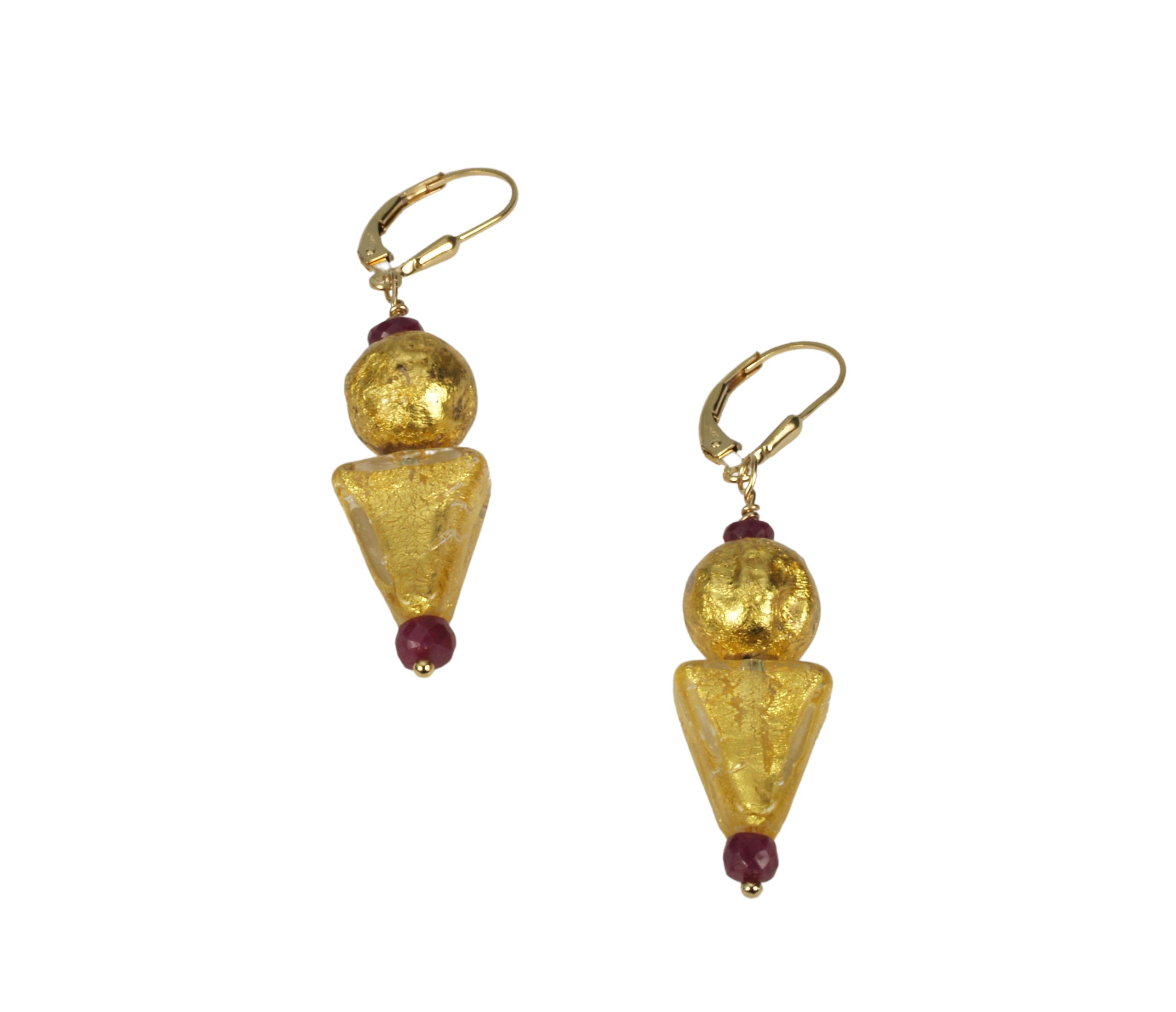 Ruby and Gold Venetian Earrings "Ruby and Gustav"