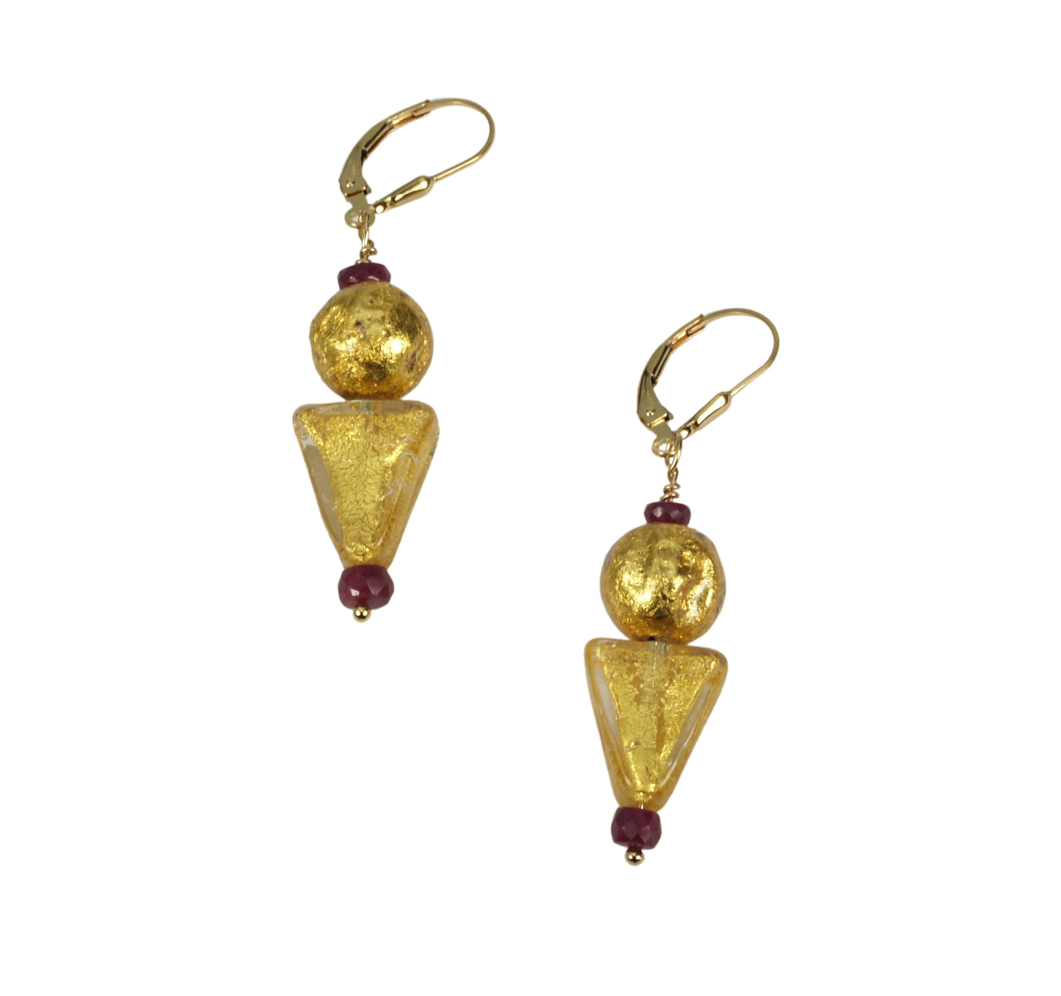 Ruby and Gold Venetian Earrings "Ruby and Gustav"