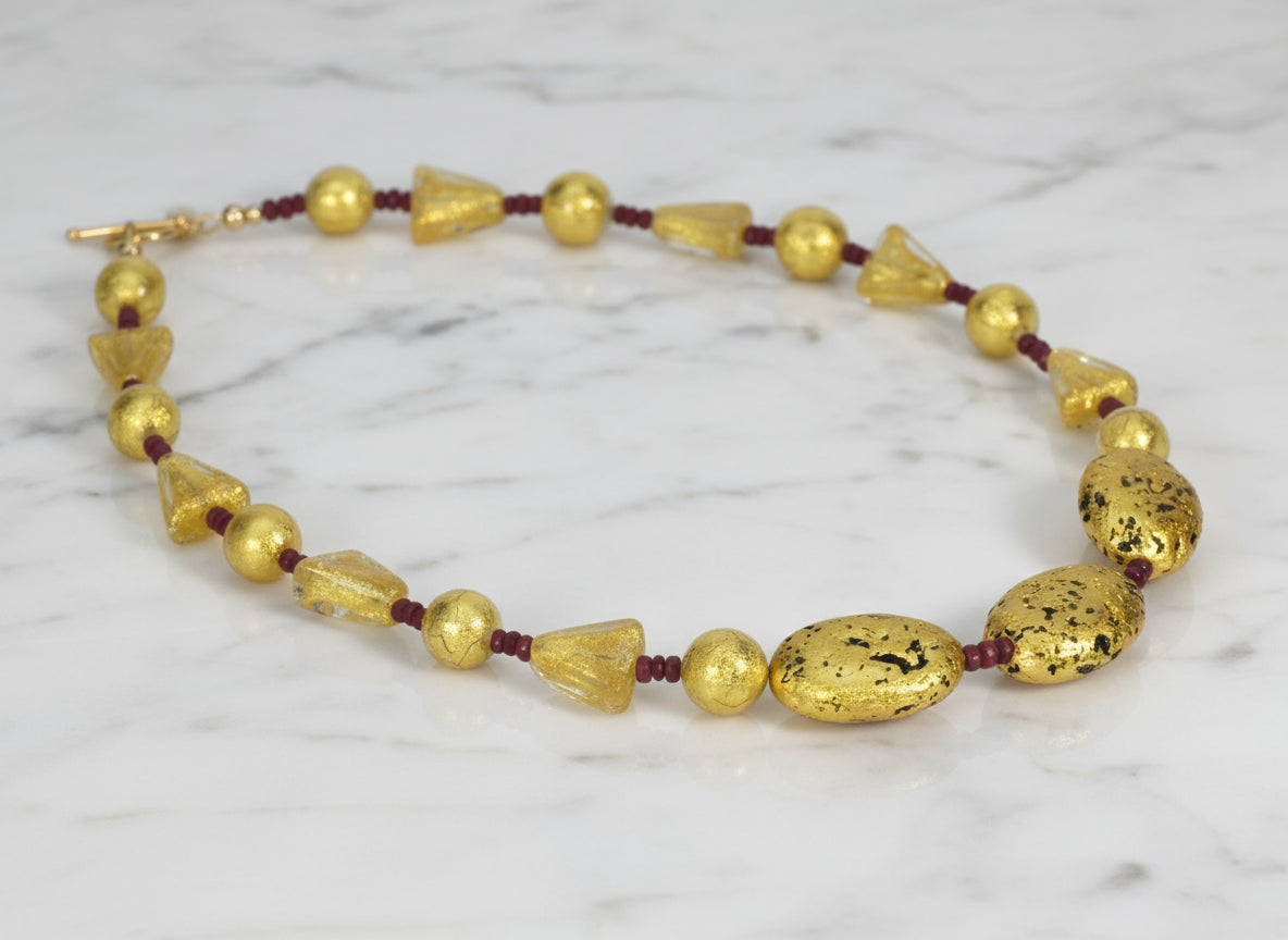 Ruby and Gold Venetian Glass Necklace "Ruby and Gustav"