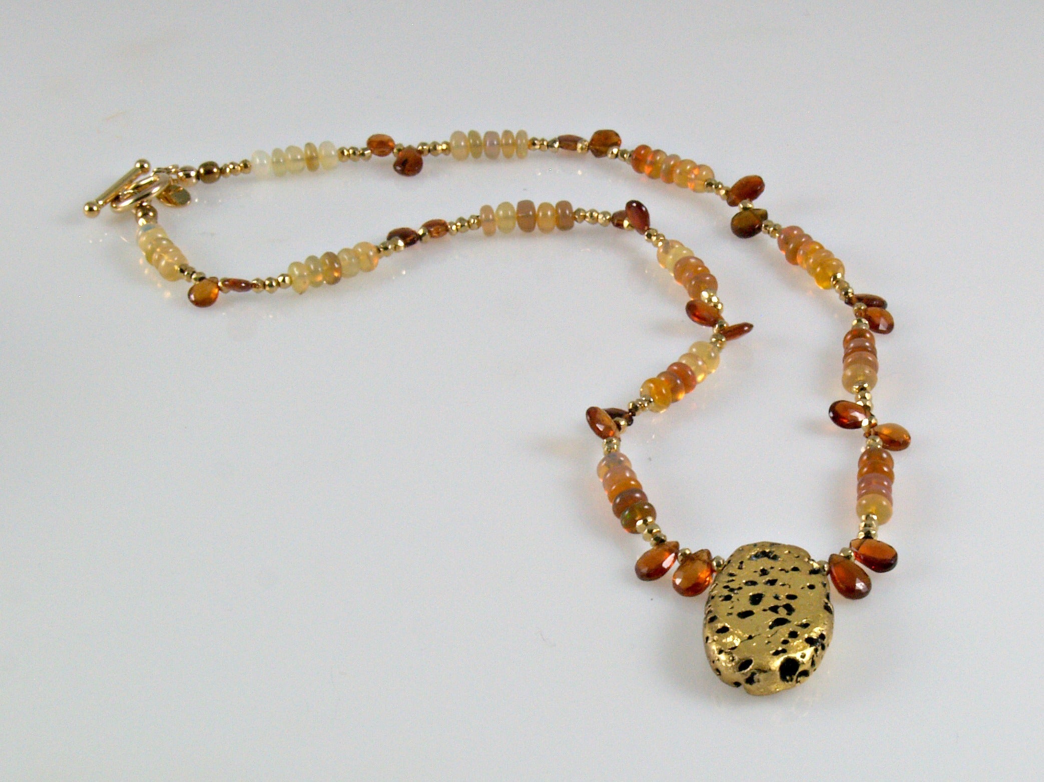 Fireside Chat - Fire Opals, Sapphire, and Gold Necklace