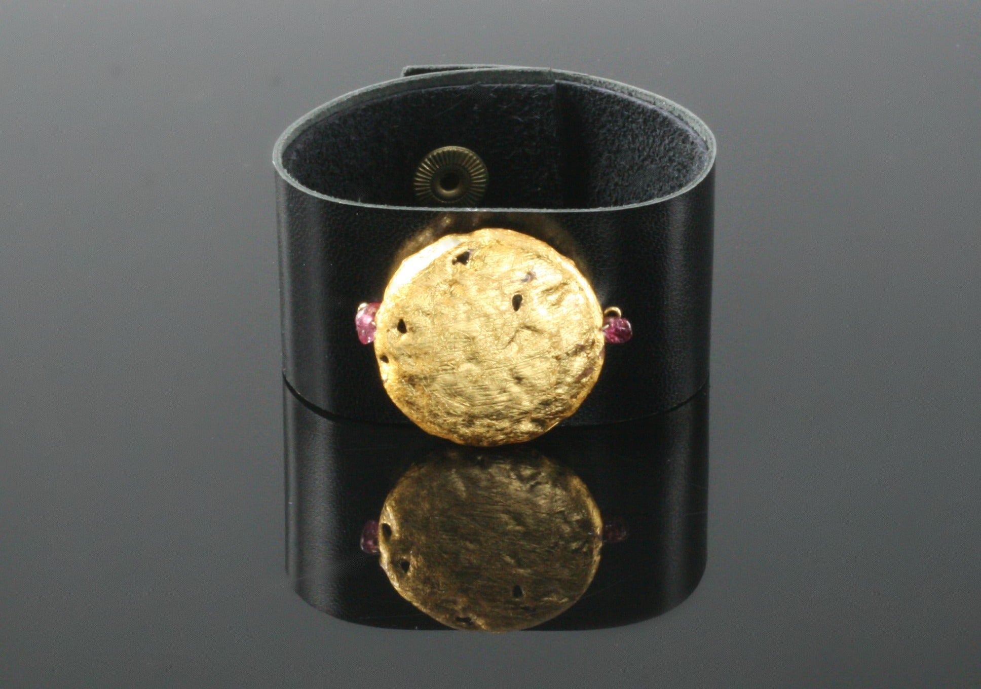 Gilded Sun Leather Cuff Bracelet