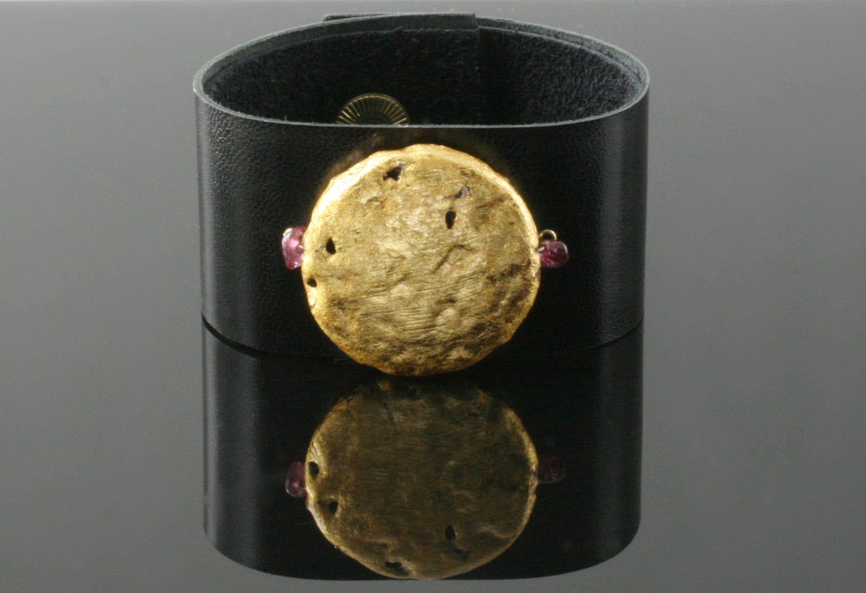 Gilded Sun Leather Cuff Bracelet