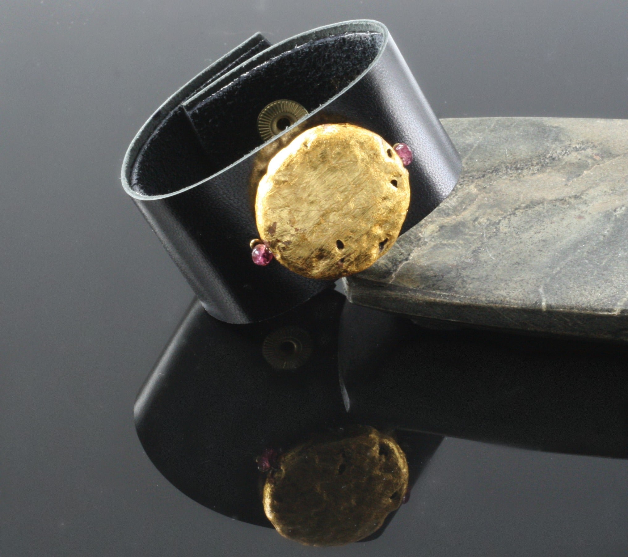 Gilded Sun Leather Cuff Bracelet