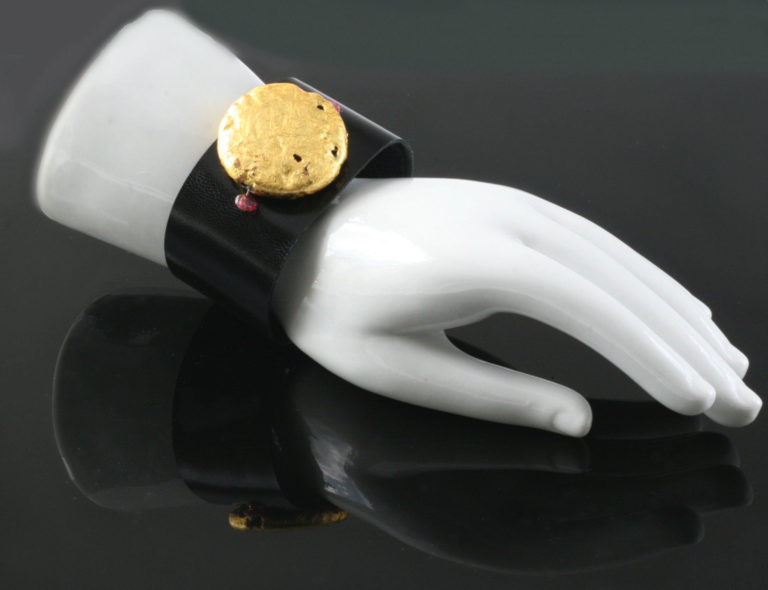 Gilded Sun Leather Cuff Bracelet