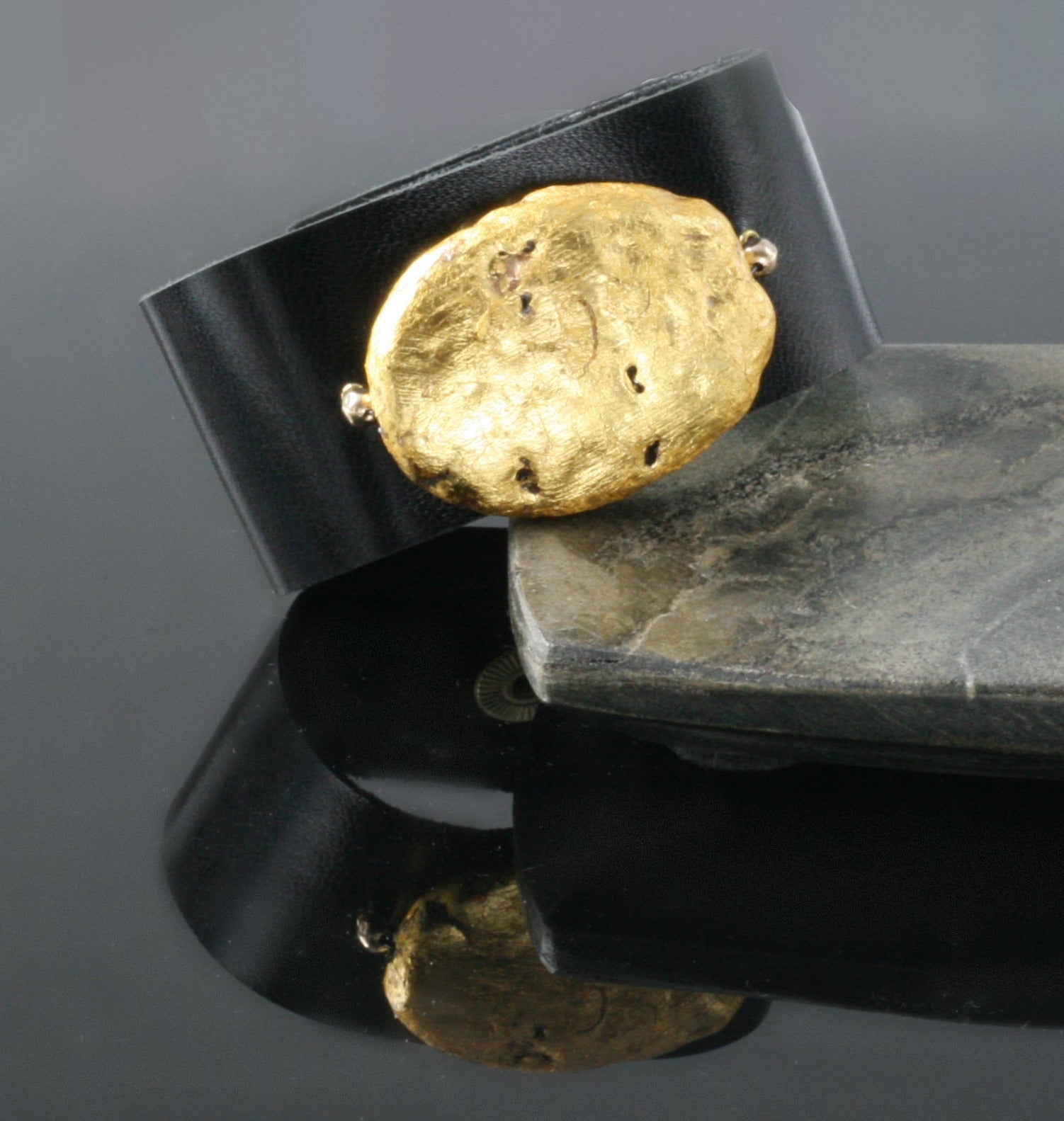 Oval Glow Leather Cuff Bracelet